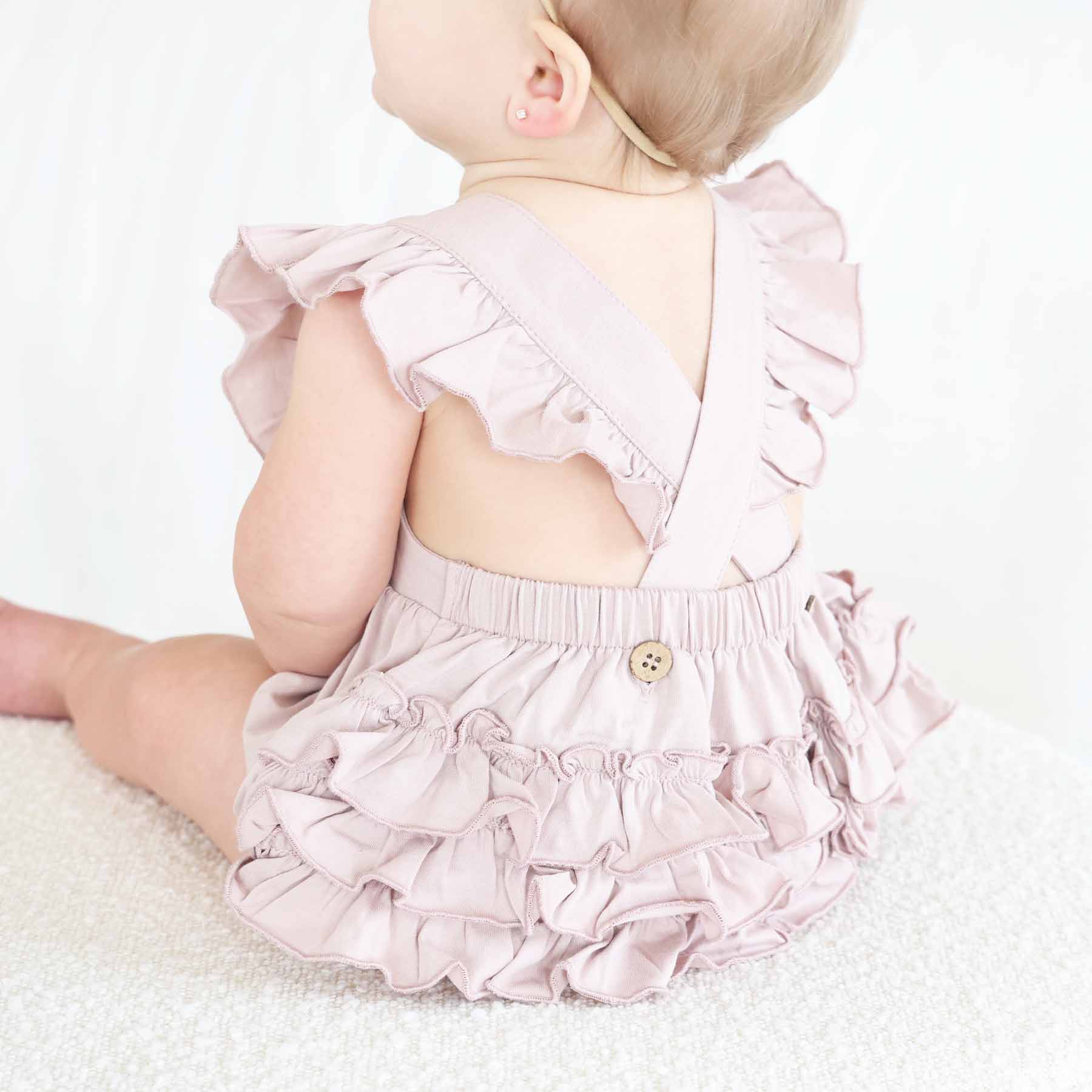 Embroidered Cross Back Ruffle Bubble Romper - Image 14