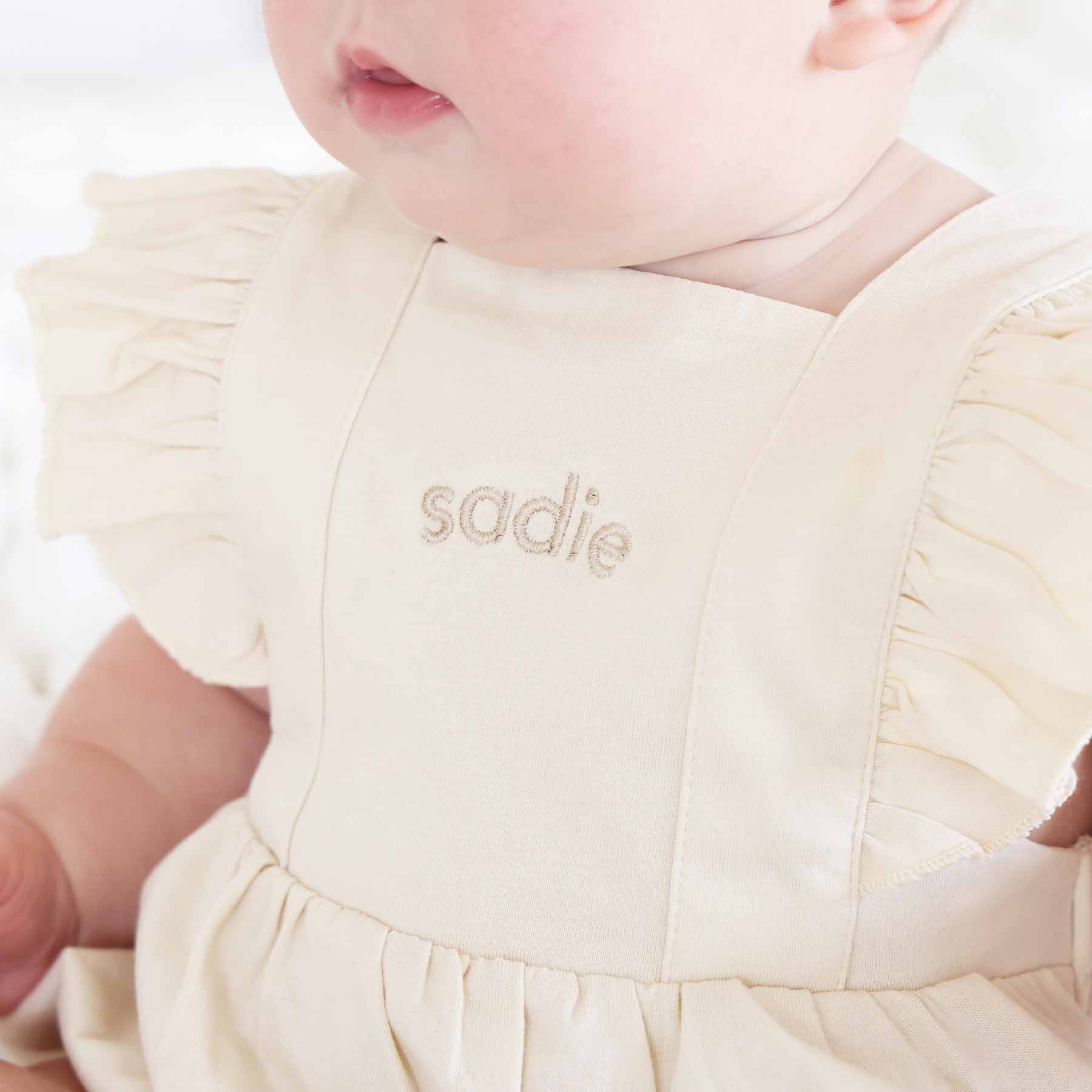 Embroidered Cross Back Ruffle Bubble Romper - Image 3