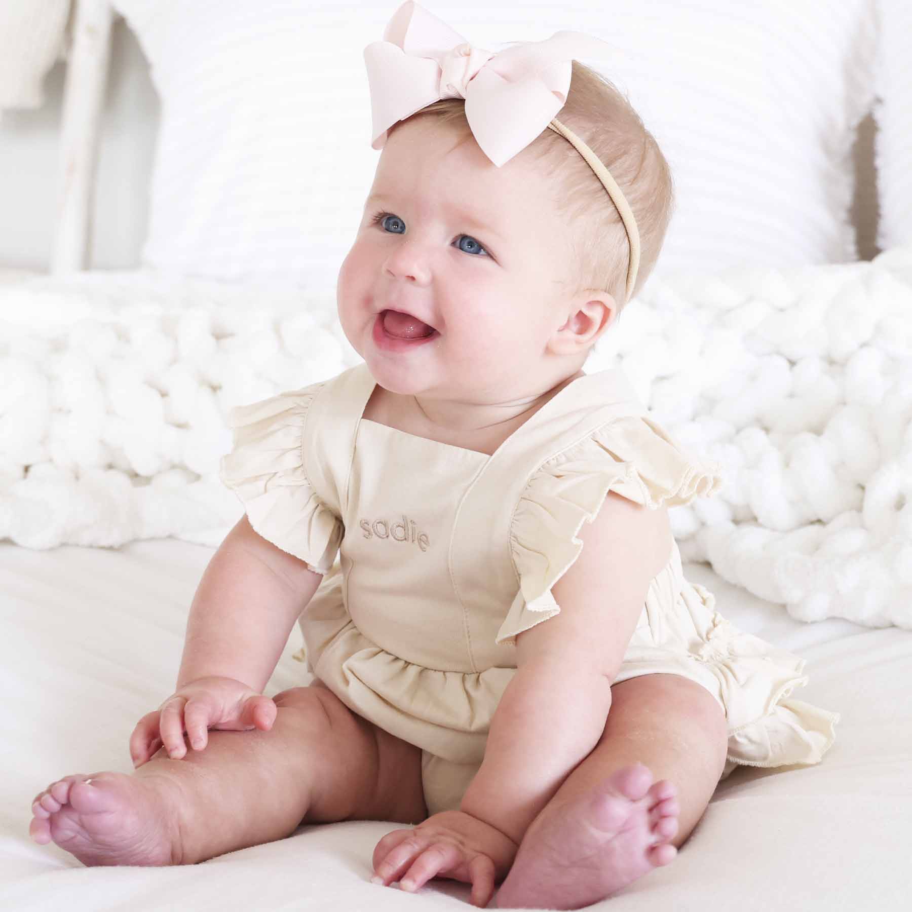 Embroidered Cross Back Ruffle Bubble Romper - Image 5