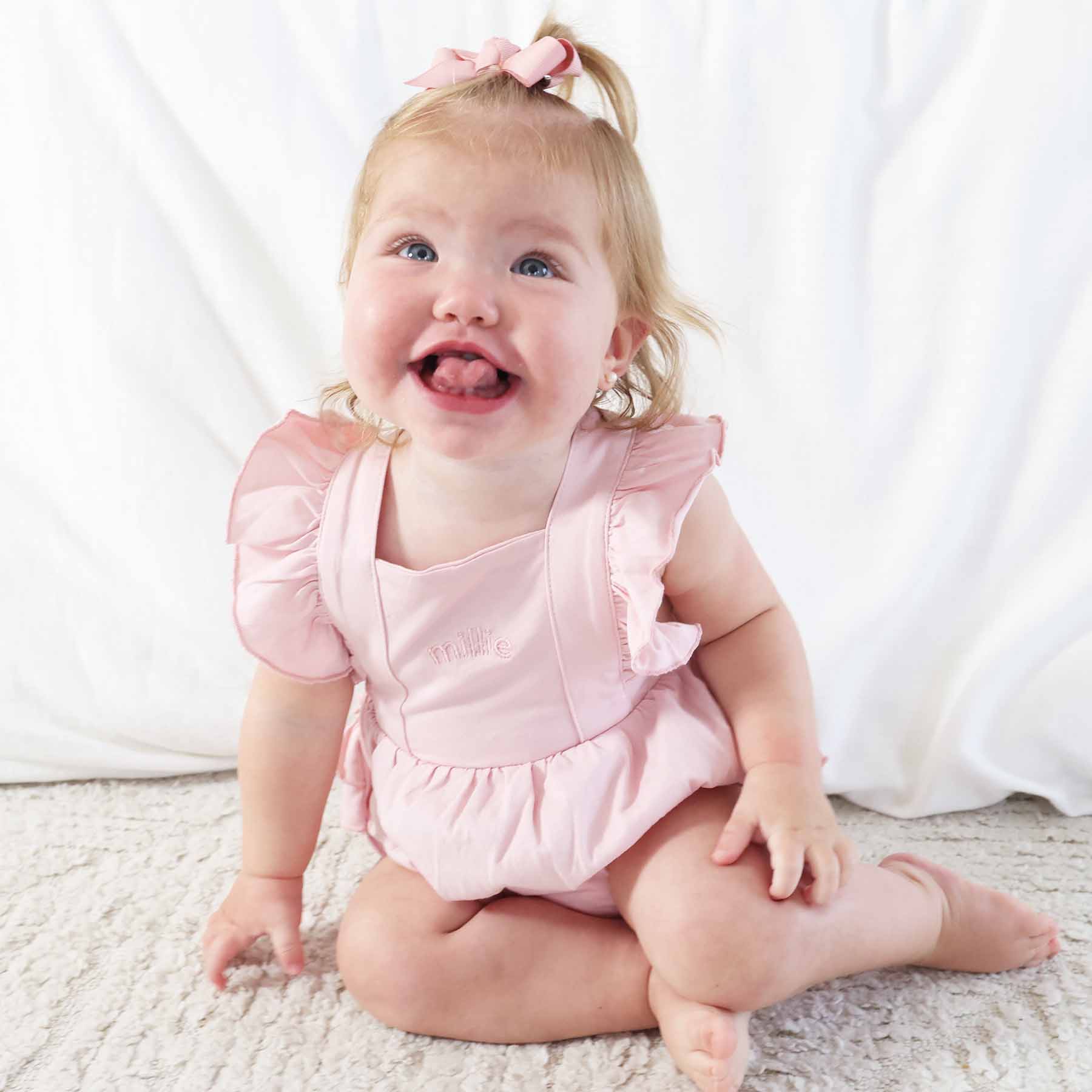 Embroidered Cross Back Ruffle Bubble Romper - Image 8