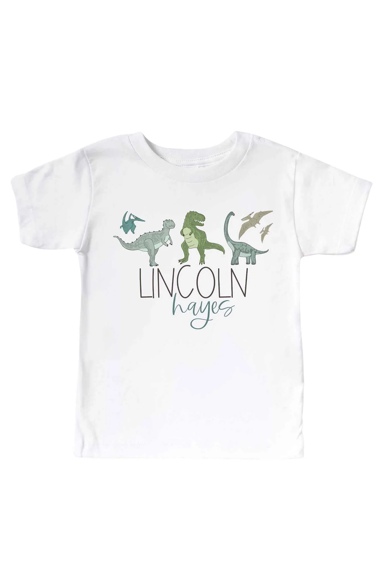 Personalized Dinosaur Friends Kids Graphic Tee | White