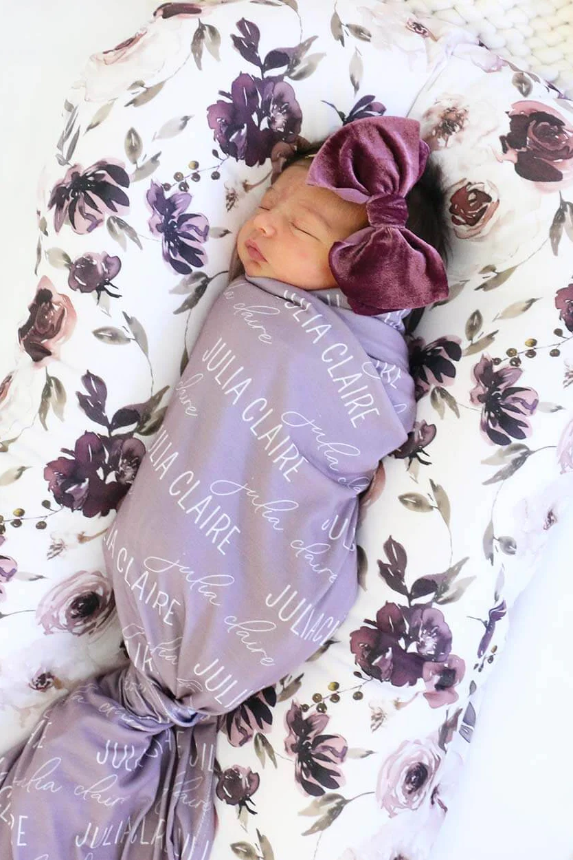 Personalized Dusty Purple Baby Name Swaddle Blanket - Image 3