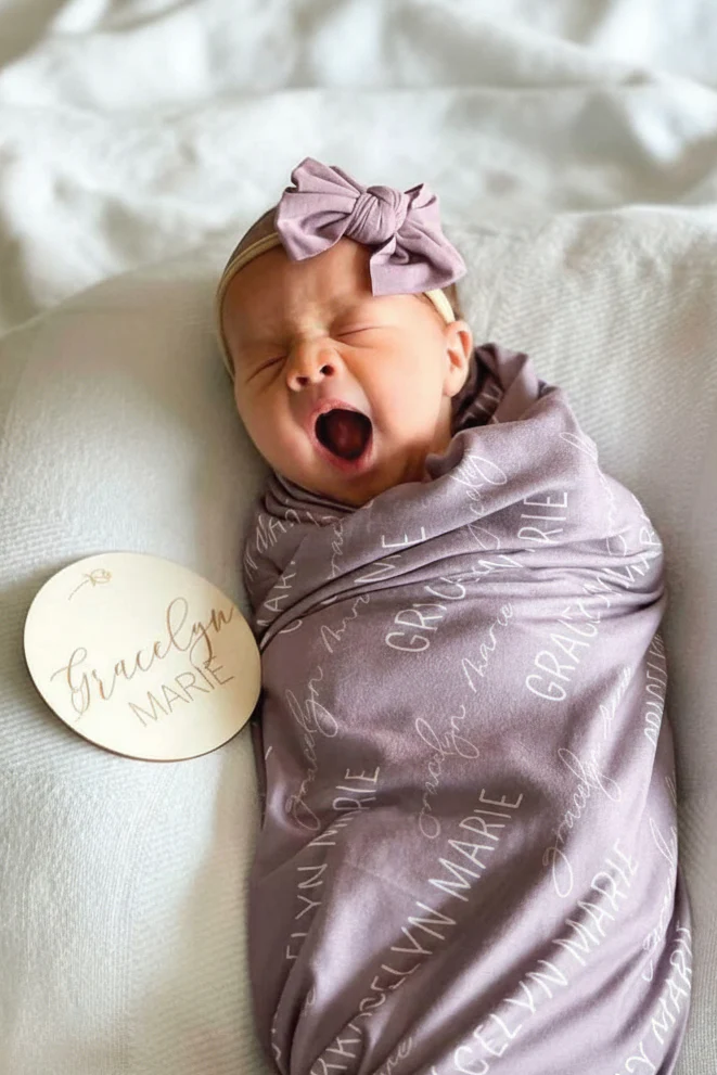 Personalized Dusty Purple Baby Name Swaddle Blanket - Image 4