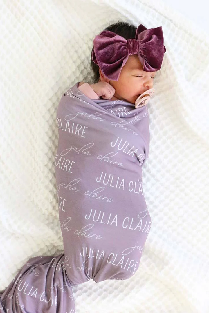 Personalized Dusty Purple Baby Name Swaddle Blanket - Image 5