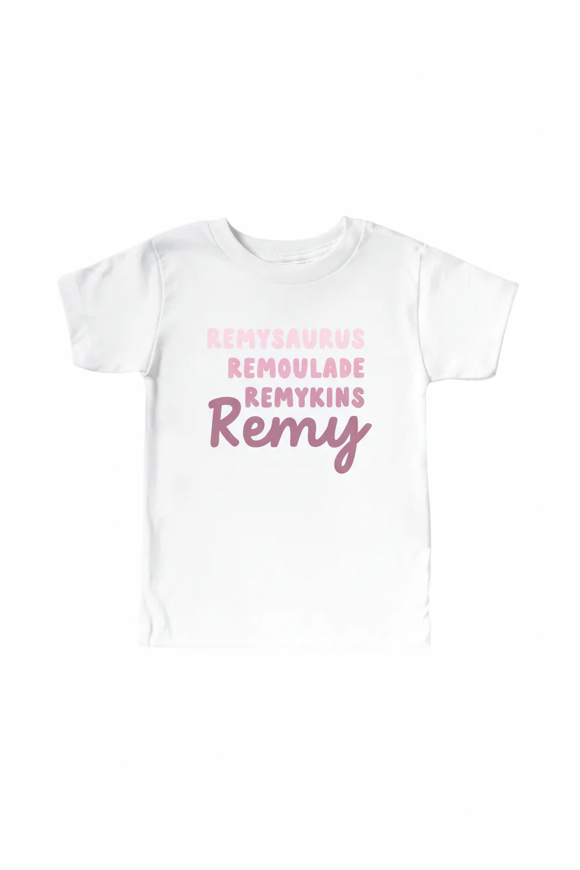 Personalized Dusty Rose Nickname Kids Graphic Tee | White - Image 3
