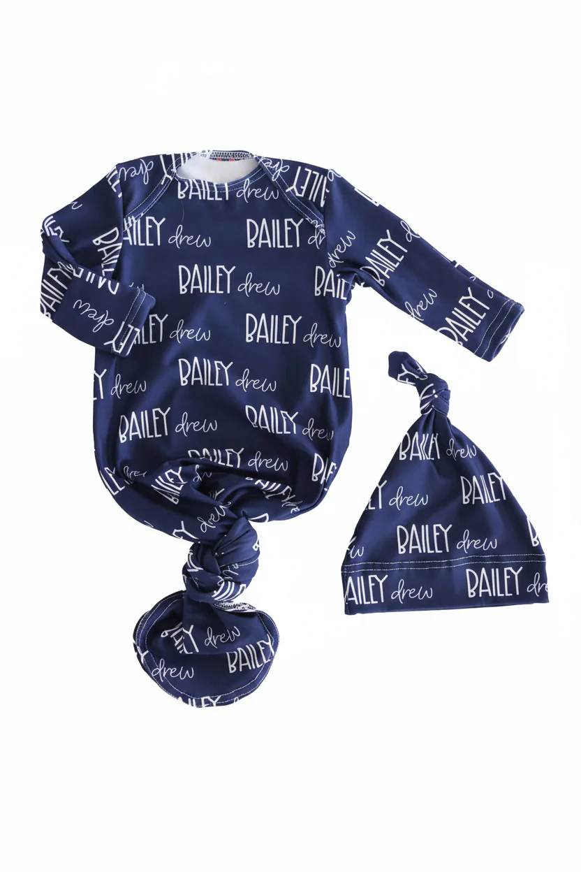 Personalized Font Duo Newborn Baby Knot Gown | Best Selling Blues - Image 10