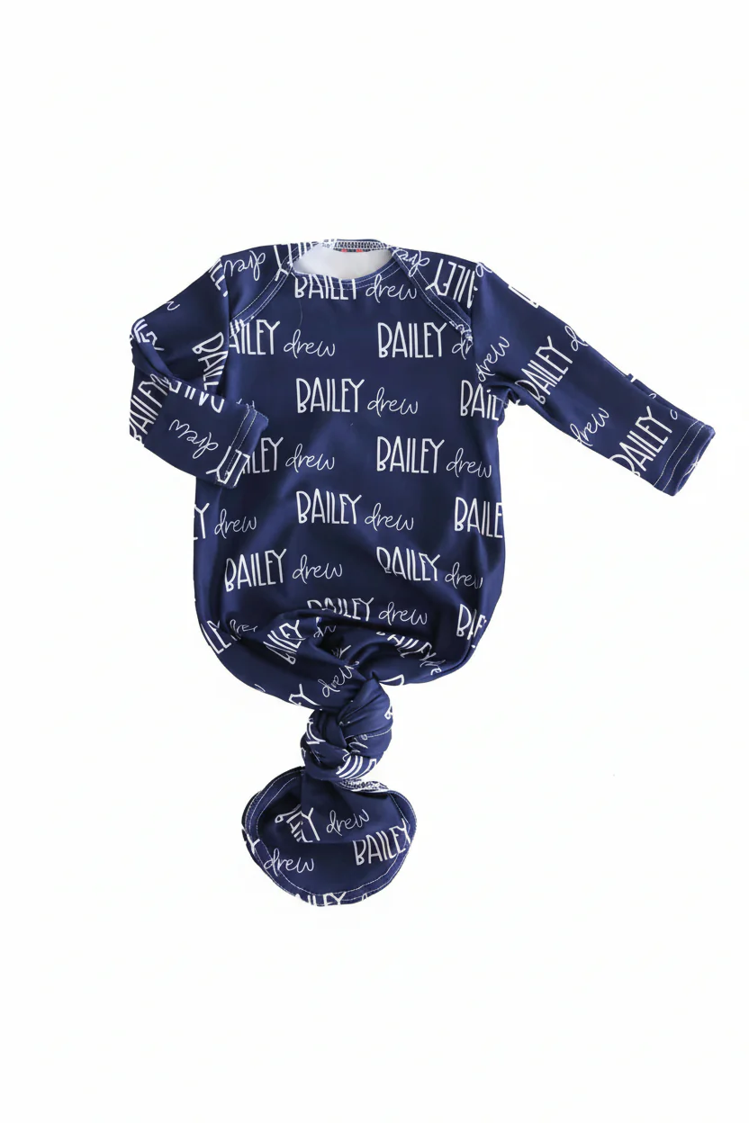 Personalized Font Duo Newborn Baby Knot Gown | Best Selling Blues - Image 12