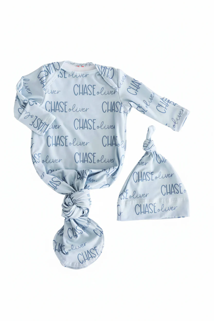 Personalized Font Duo Newborn Baby Knot Gown | Best Selling Blues - Image 4