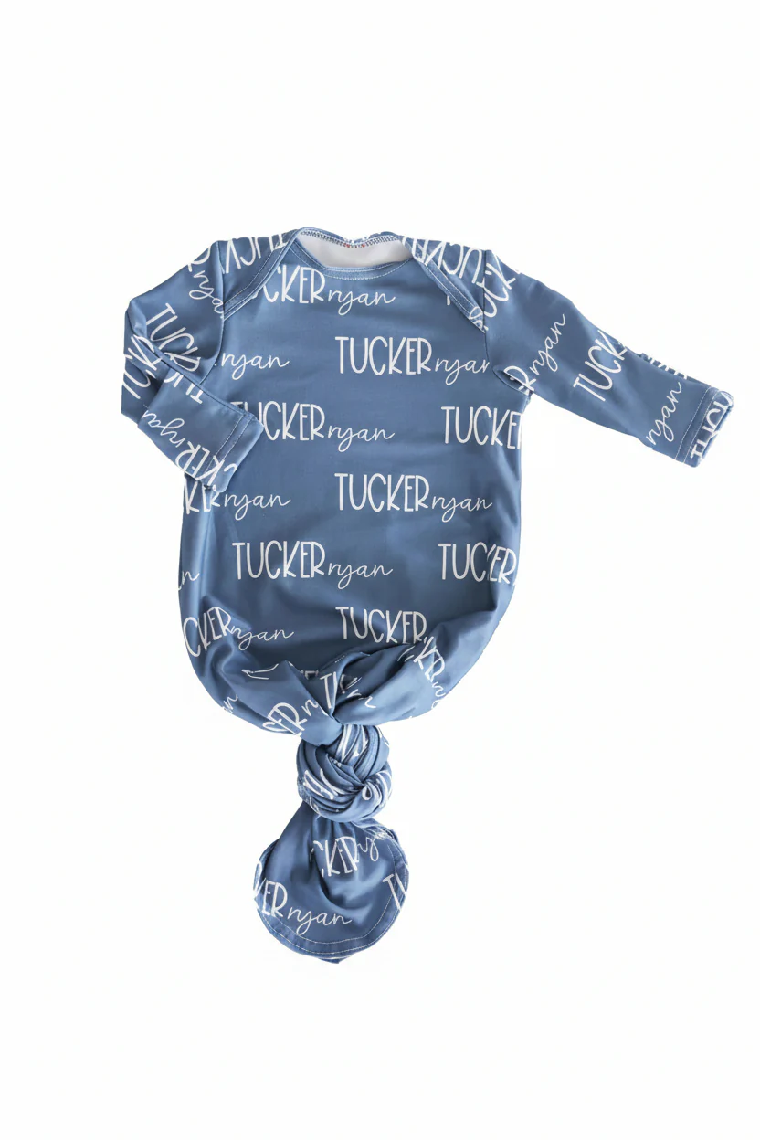 Personalized Font Duo Newborn Baby Knot Gown | Best Selling Blues - Image 9