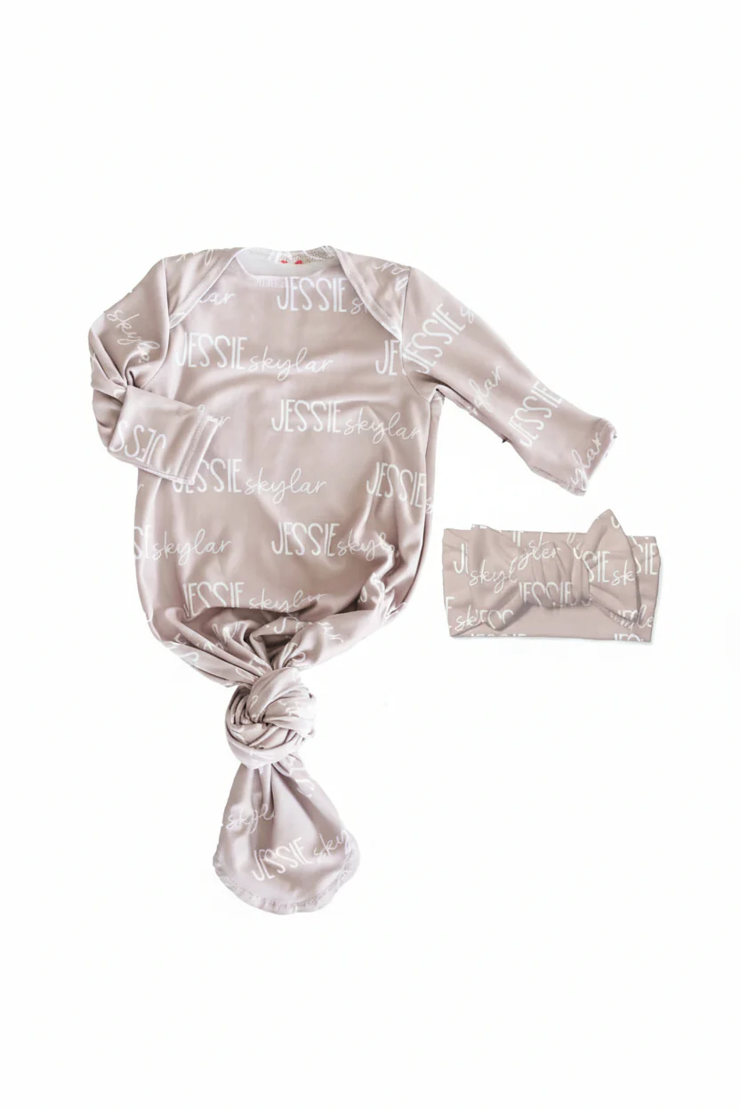 Personalized Font Duo Newborn Baby Knot Gown | Best Selling Neutrals - Image 12