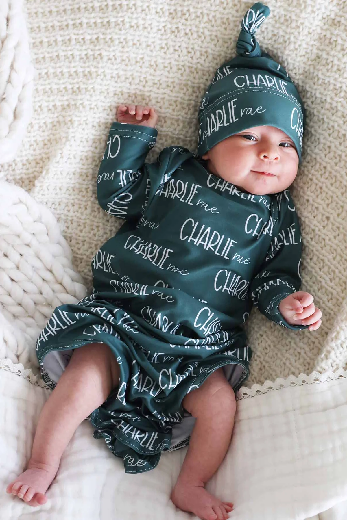 Personalized Font Duo Newborn Baby Knot Gown | Best Selling Neutrals - Image 3