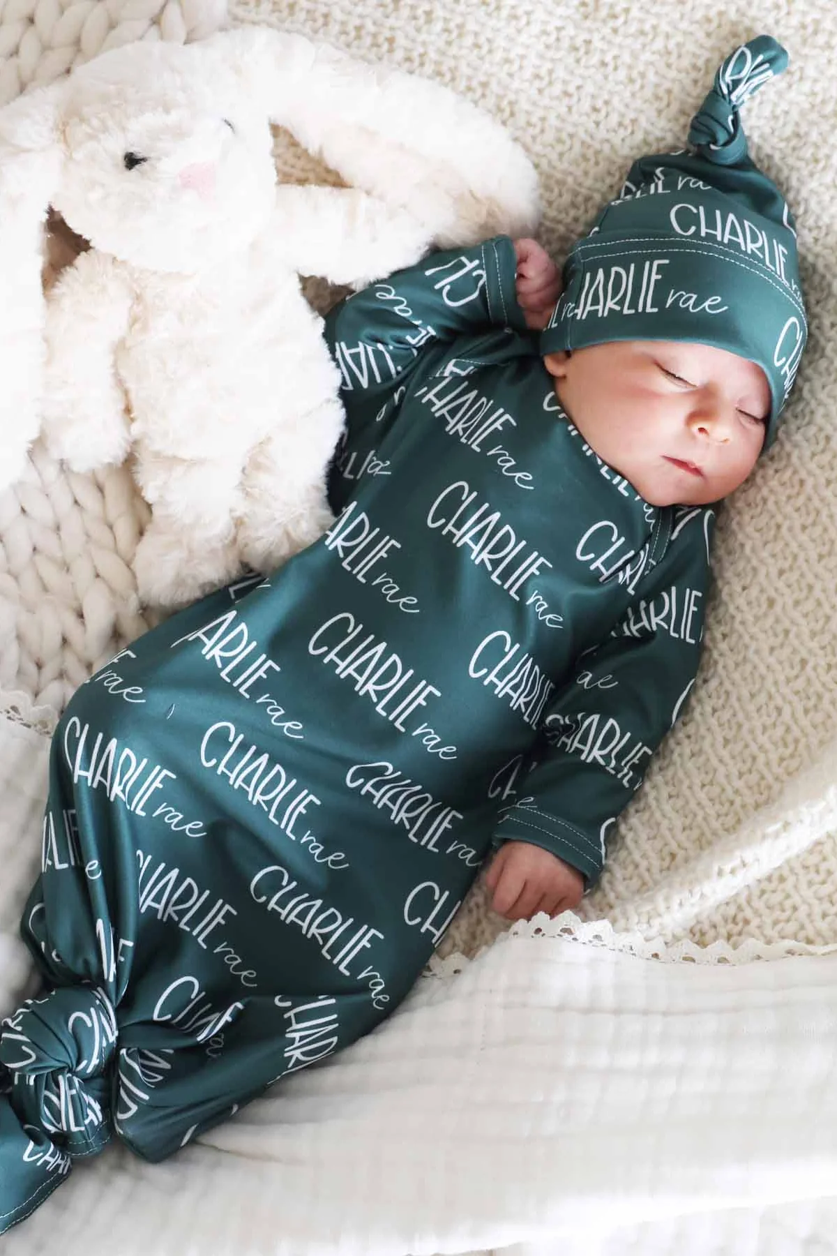 Personalized Font Duo Newborn Baby Knot Gown | Best Selling Neutrals - Image 4