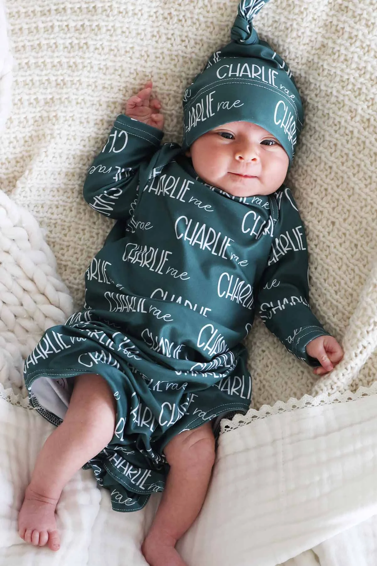Personalized Font Duo Newborn Baby Knot Gown | Best Selling Neutrals - Image 5