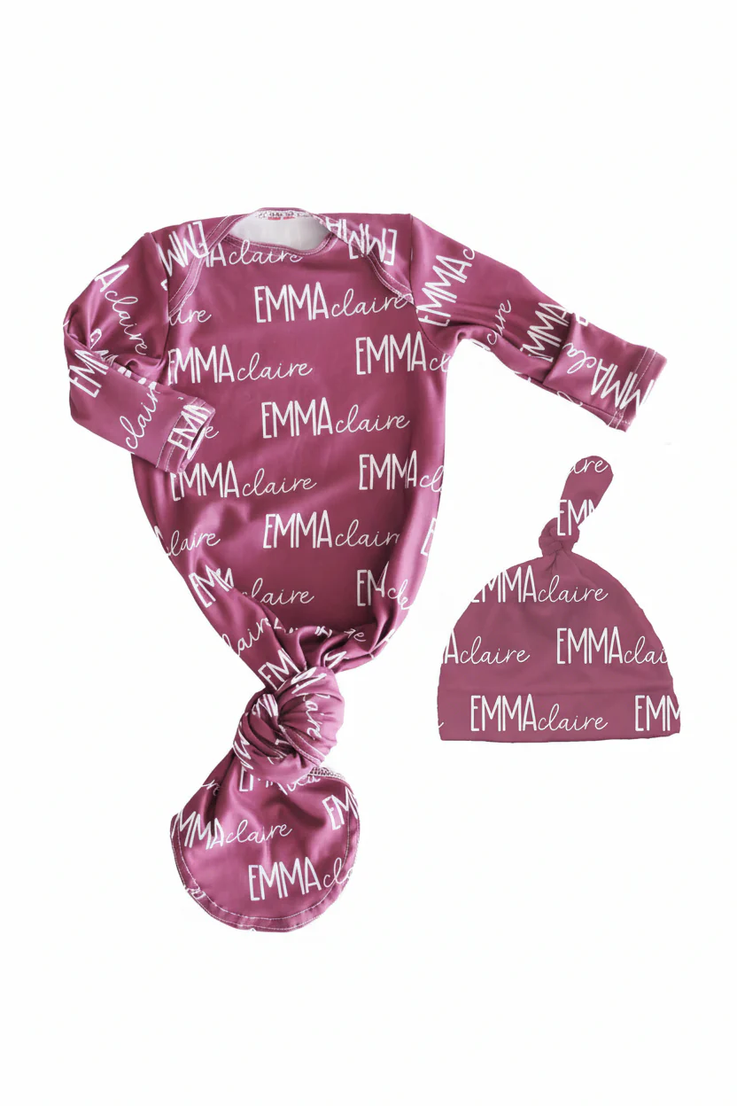 Personalized Font Duo Newborn Baby Knot Gown | Best Selling Pinks - Image 11