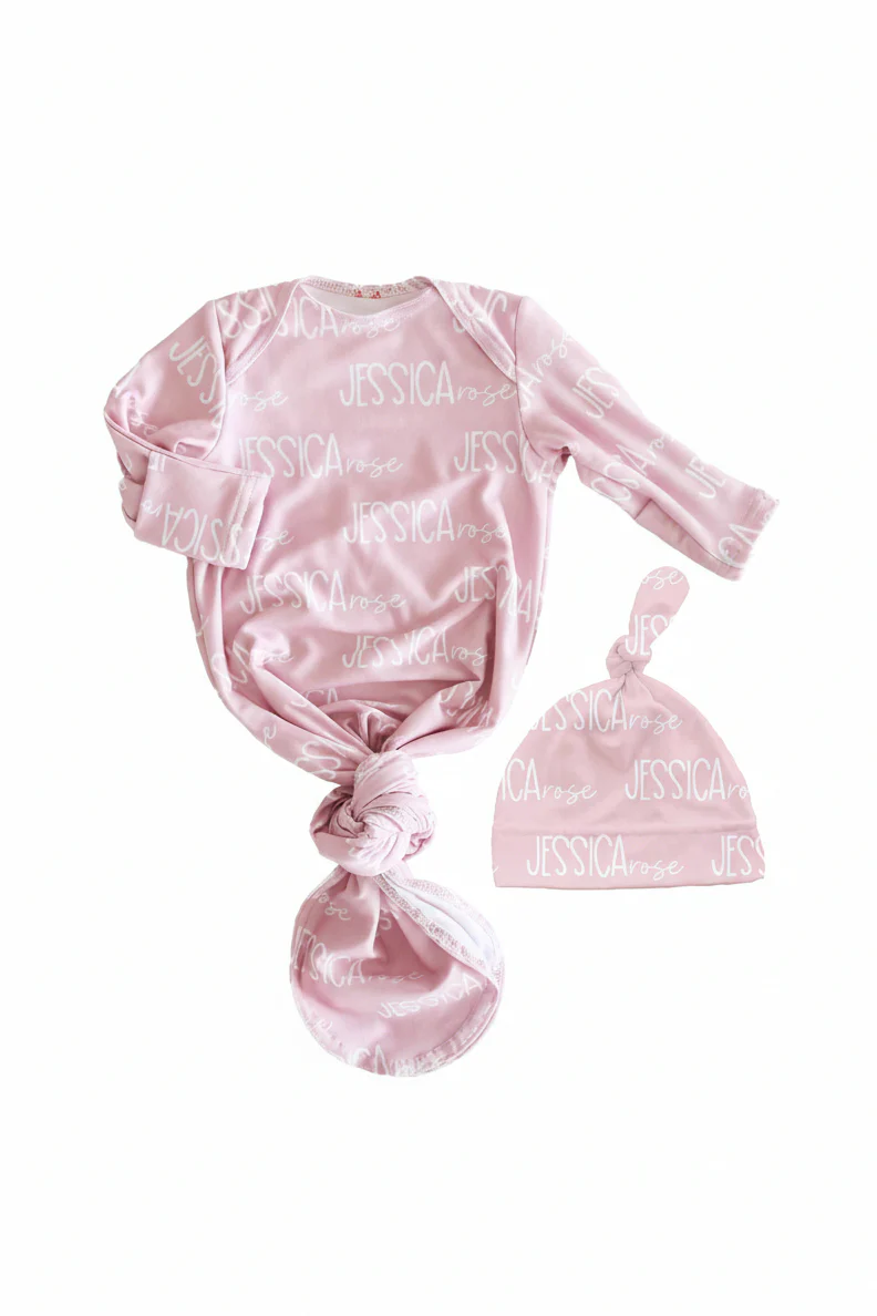Personalized Font Duo Newborn Baby Knot Gown | Best Selling Pinks - Image 5