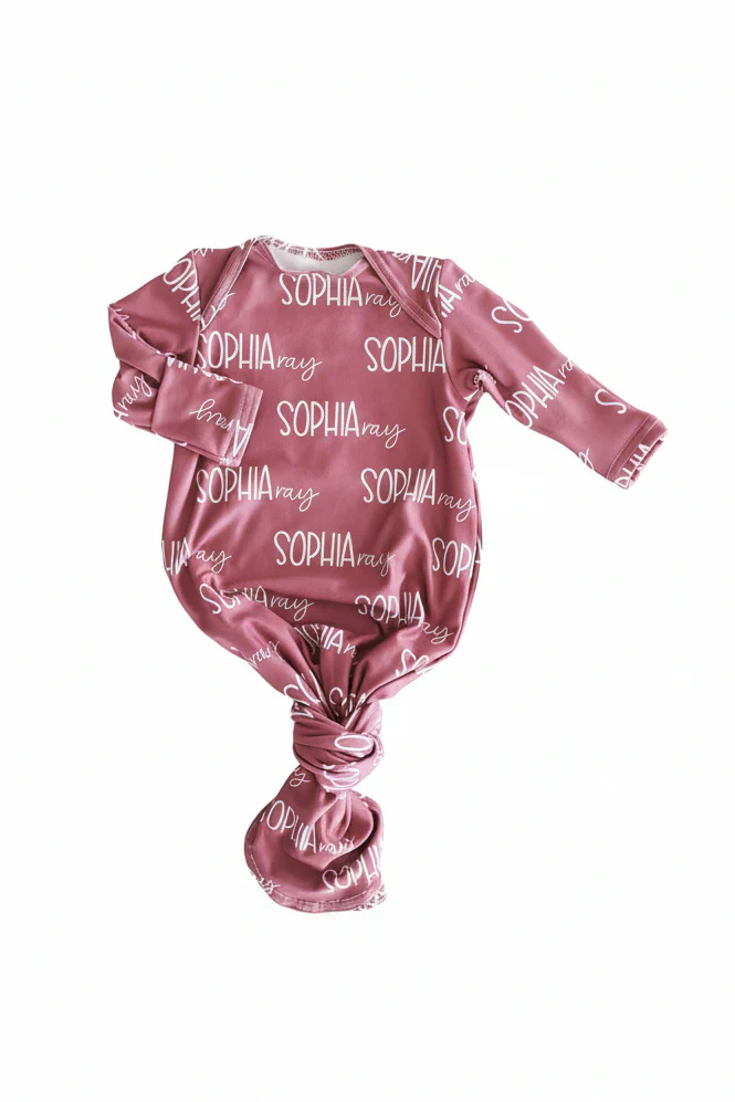 Personalized Font Duo Newborn Baby Knot Gown | Best Selling Pinks - Image 8