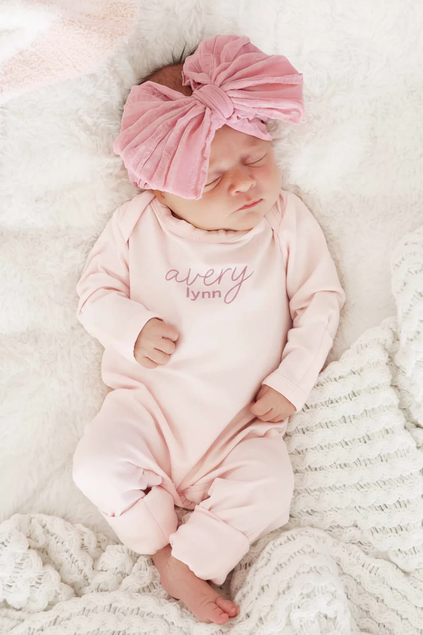 Personalized Full Length Snap Romper | Blush