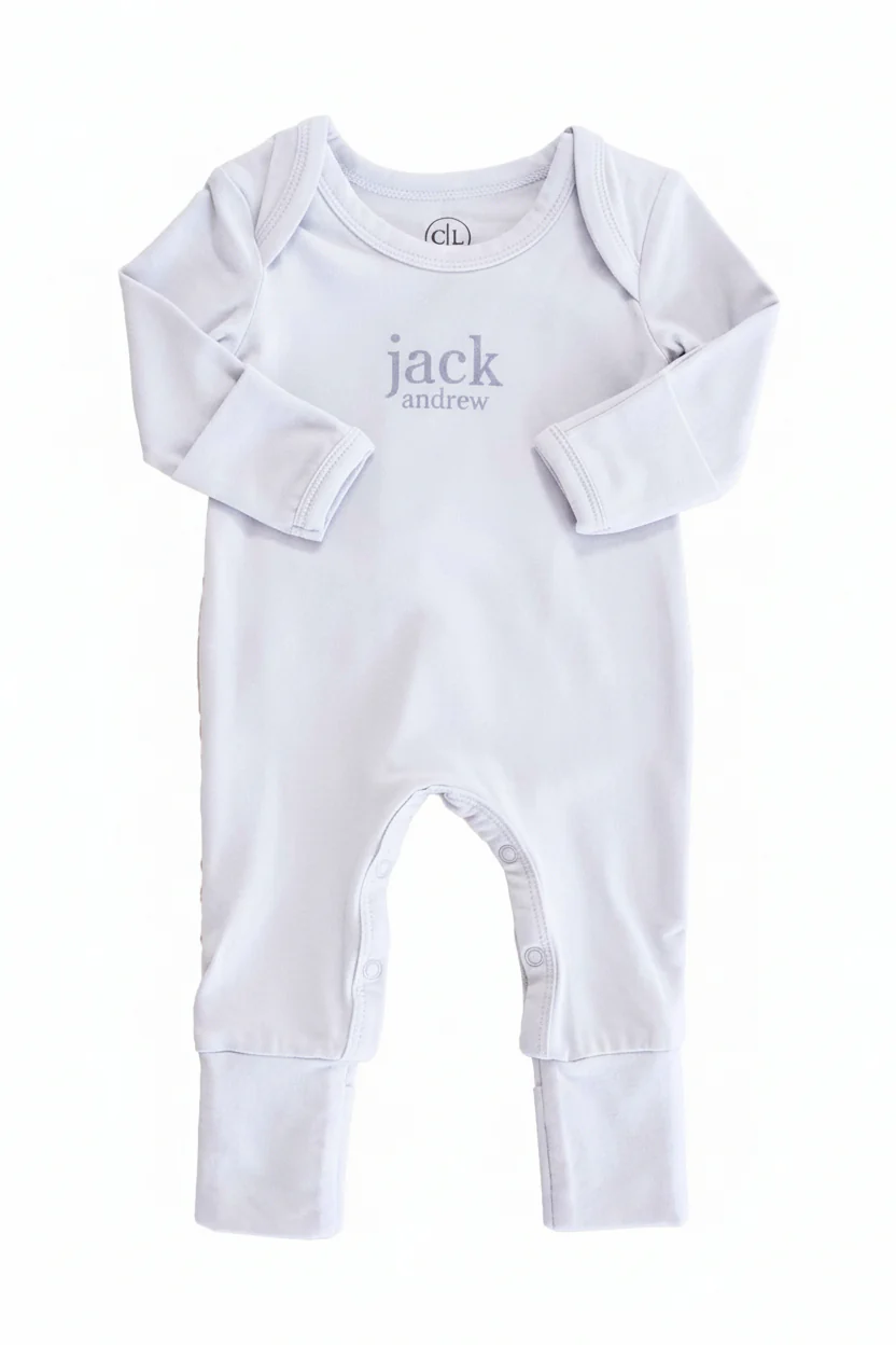 Personalized Full Length Snap Romper | Light Blue - Image 2