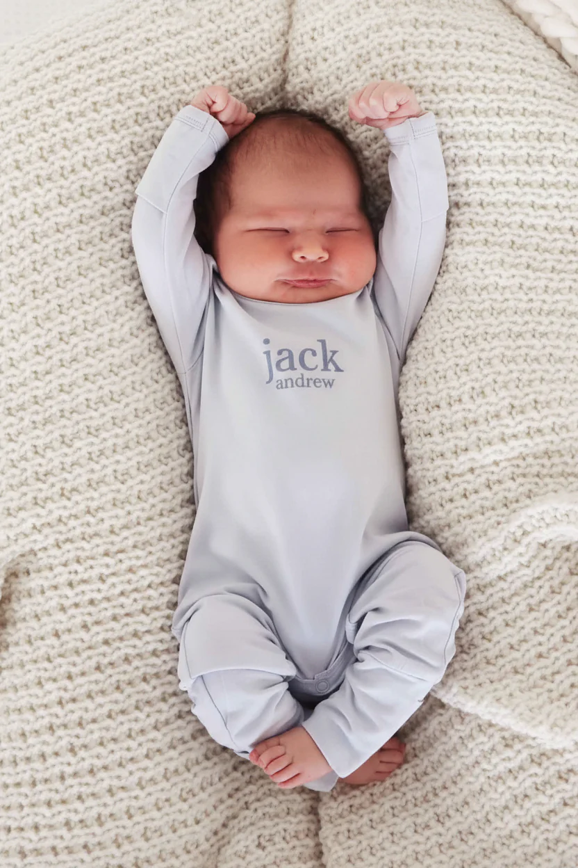 Personalized Full Length Snap Romper | Light Blue - Image 3