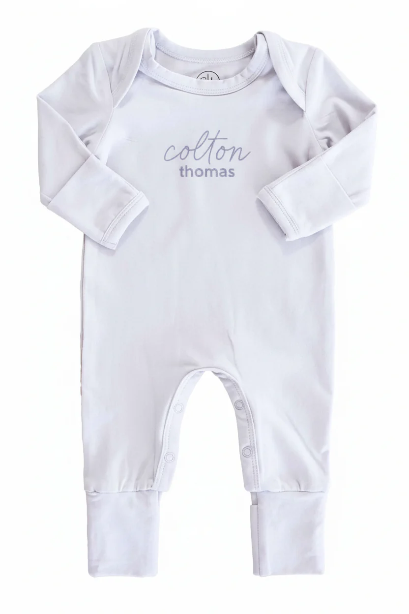 Personalized Full Length Snap Romper | Light Blue - Image 5