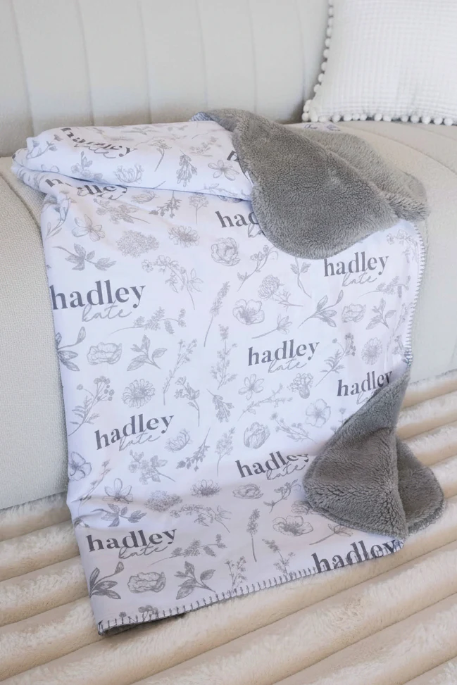 Personalized Sherpa Kids Blanket | Gray Floral