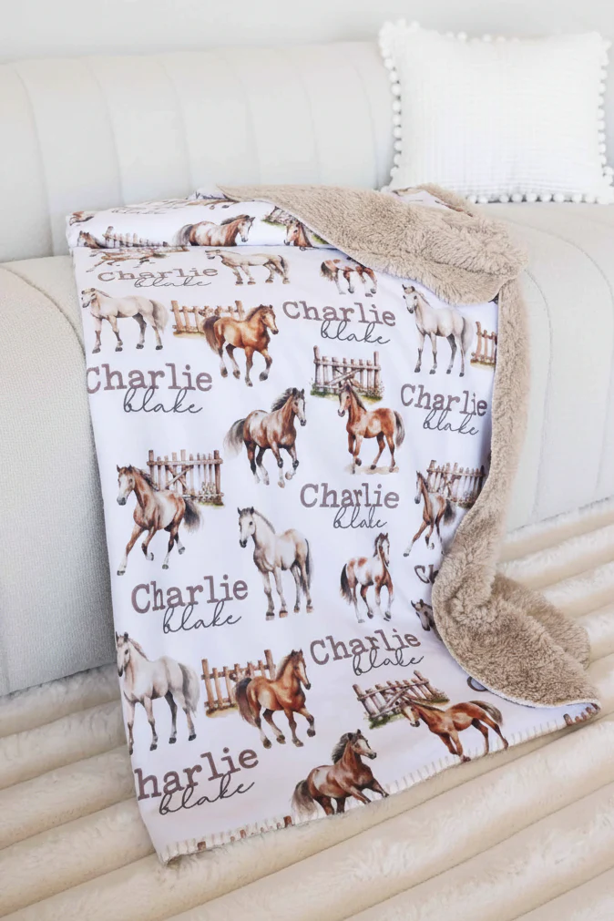 Personalized Sherpa Kids Blanket | Horseback Riding - Image 2