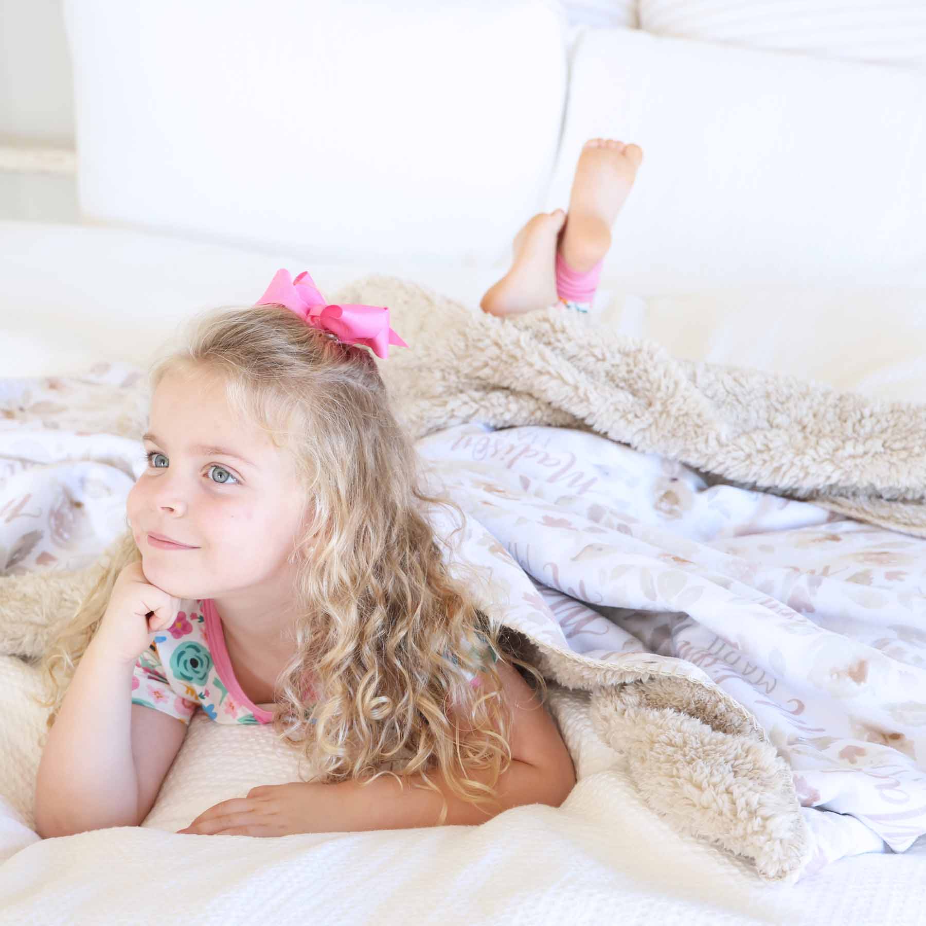 Personalized Sherpa Kids Blanket | Taupe Floral - Image 3