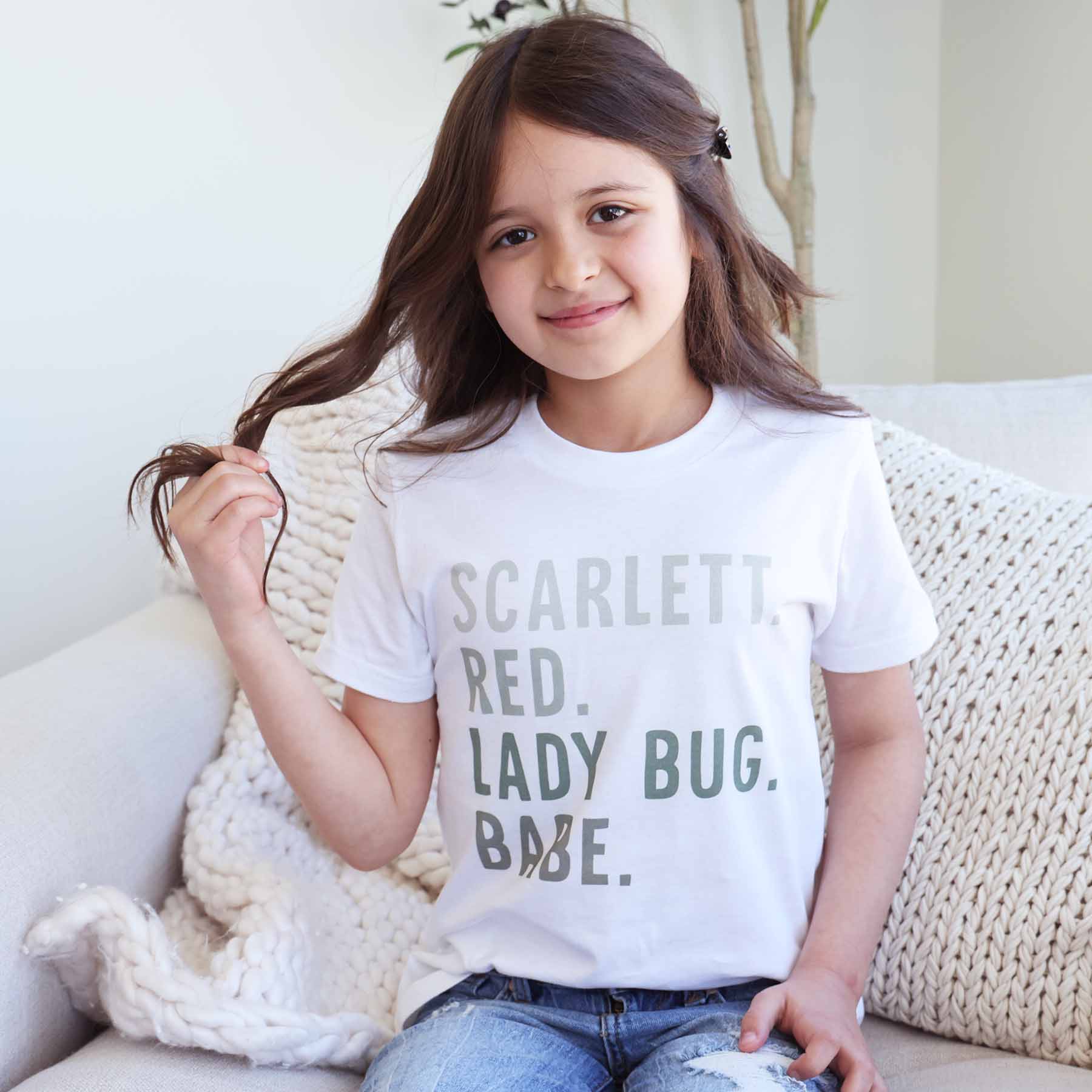 Personalized Green Nickname Color Block Kids Graphic Tee | White - Image 3