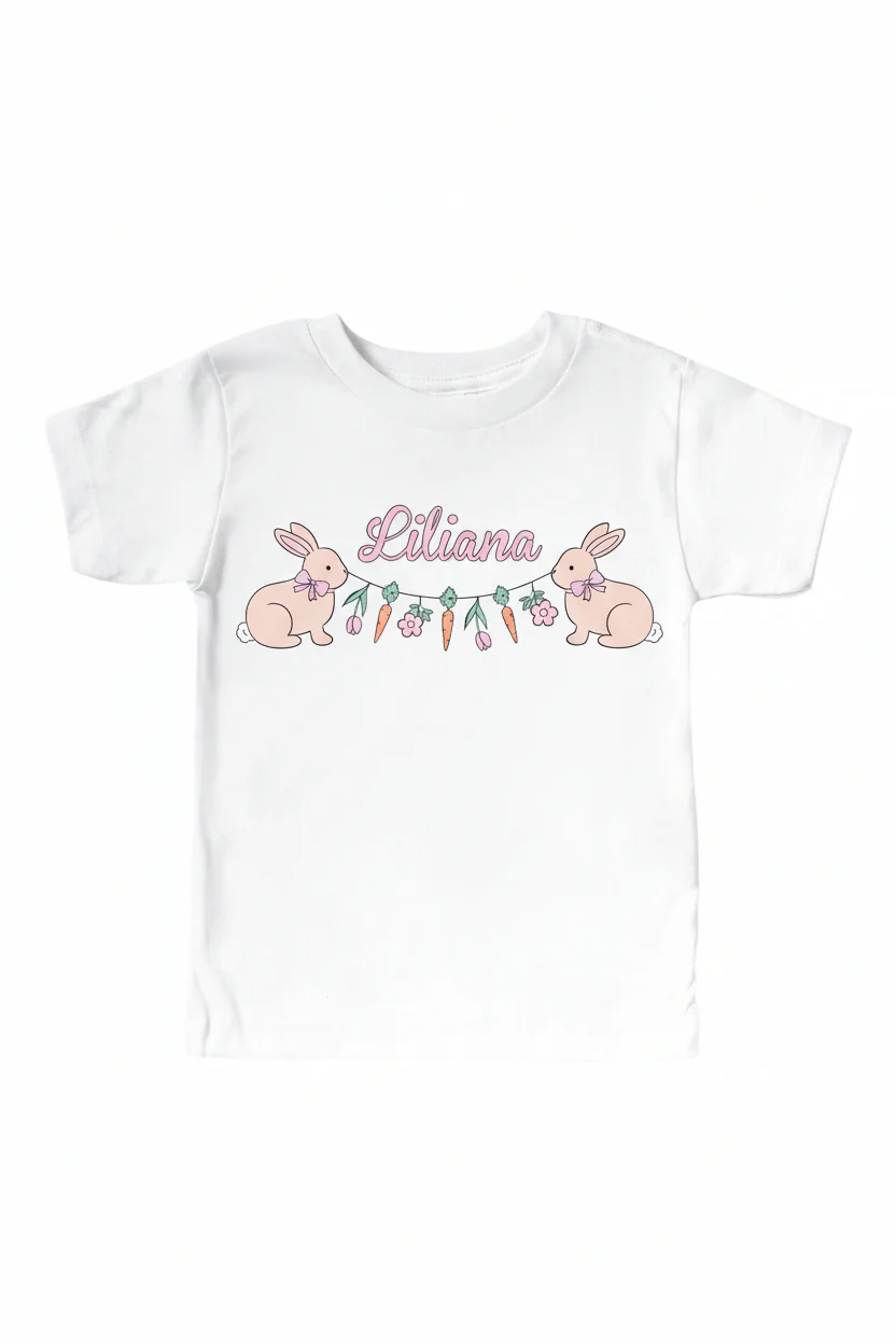 Personalized Hoppy Spring Pink Graphic Bodysuit & Kids Tee | White - Image 3