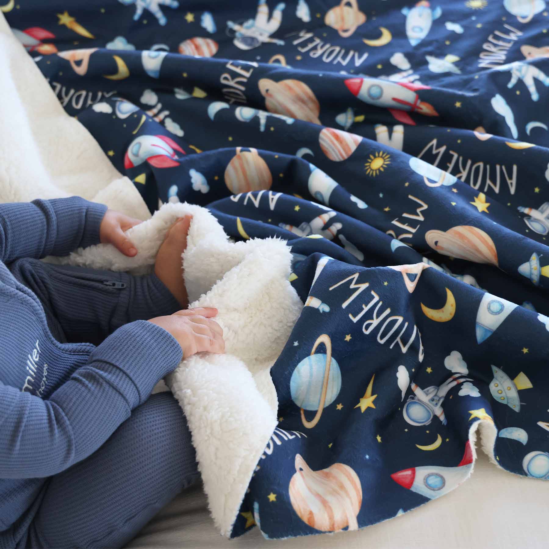 Personalized Sherpa Kids Blanket | Rocket Adventure - Image 4
