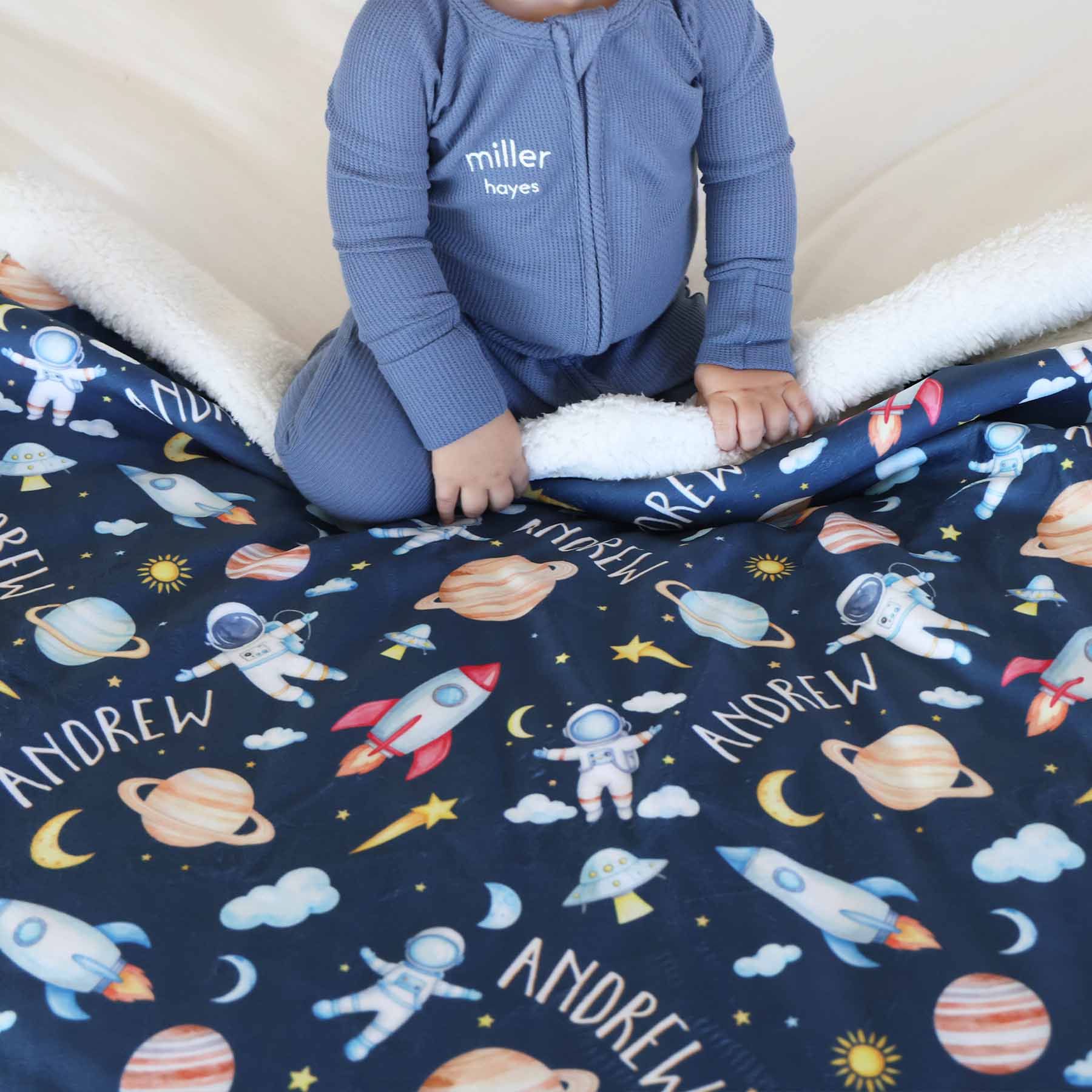 Personalized Sherpa Kids Blanket | Rocket Adventure - Image 5