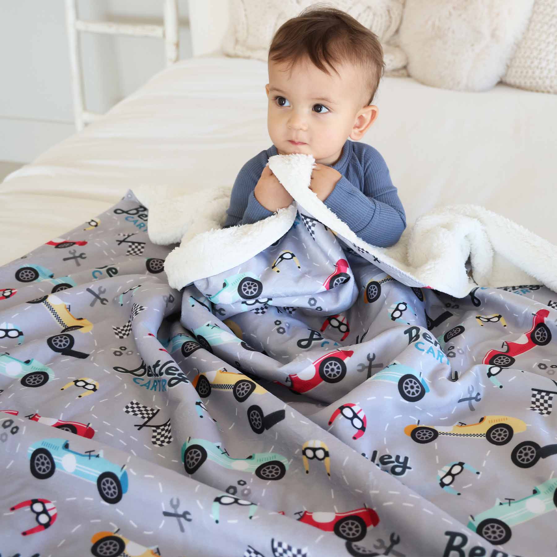 Personalized Sherpa Kids Blanket | Vroom Vroom - Image 4