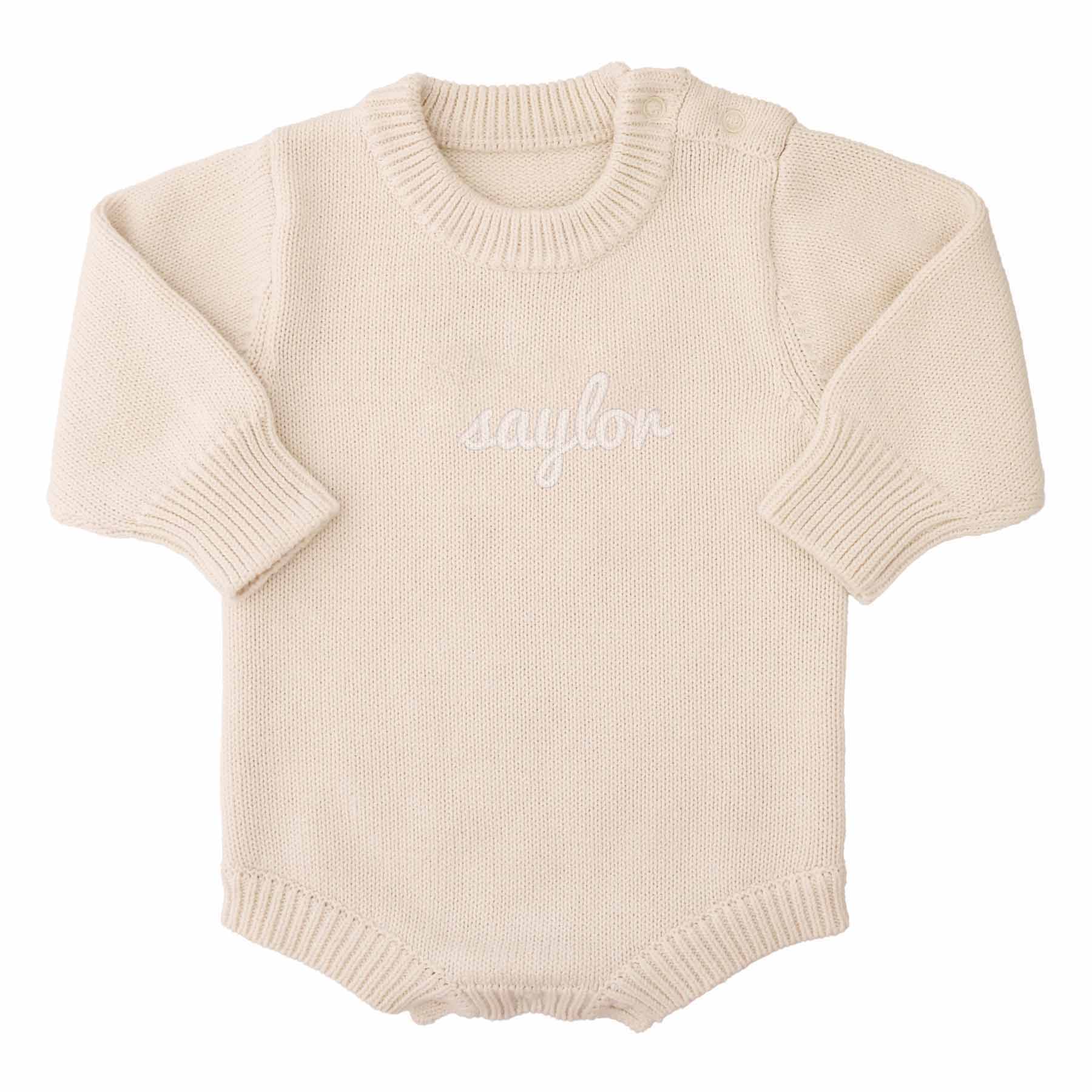 Embroidered Knit Sweater Bubble Romper | Ash - Image 11