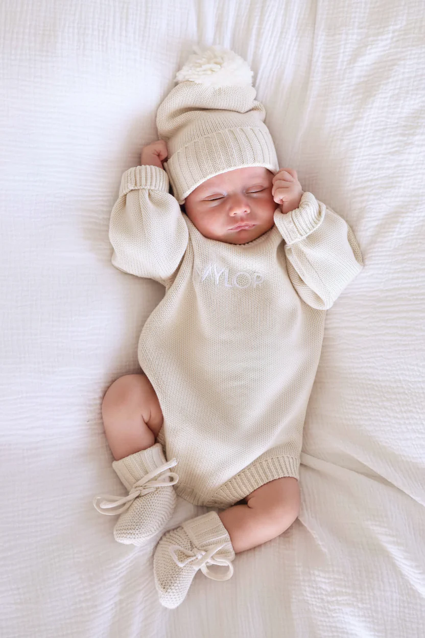 Embroidered Knit Sweater Bubble Romper | Ash - Image 6