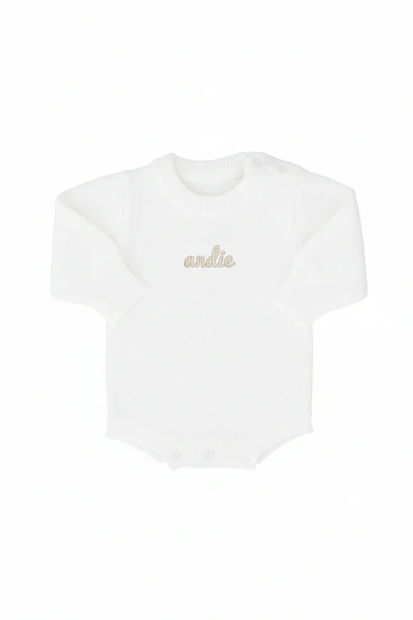 Embroidered Knit Sweater Bubble Romper | Snow - Image 7