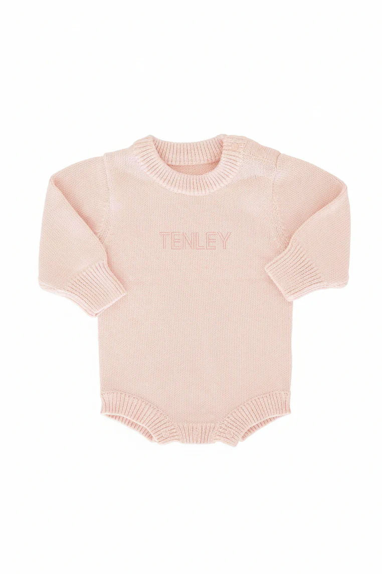Embroidered Knit Sweater Bubble Romper | Tea Rose - Image 14