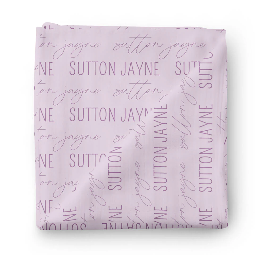 Personalized Light Lavender Baby Name Swaddle Blanket - Block & Script - Image 2