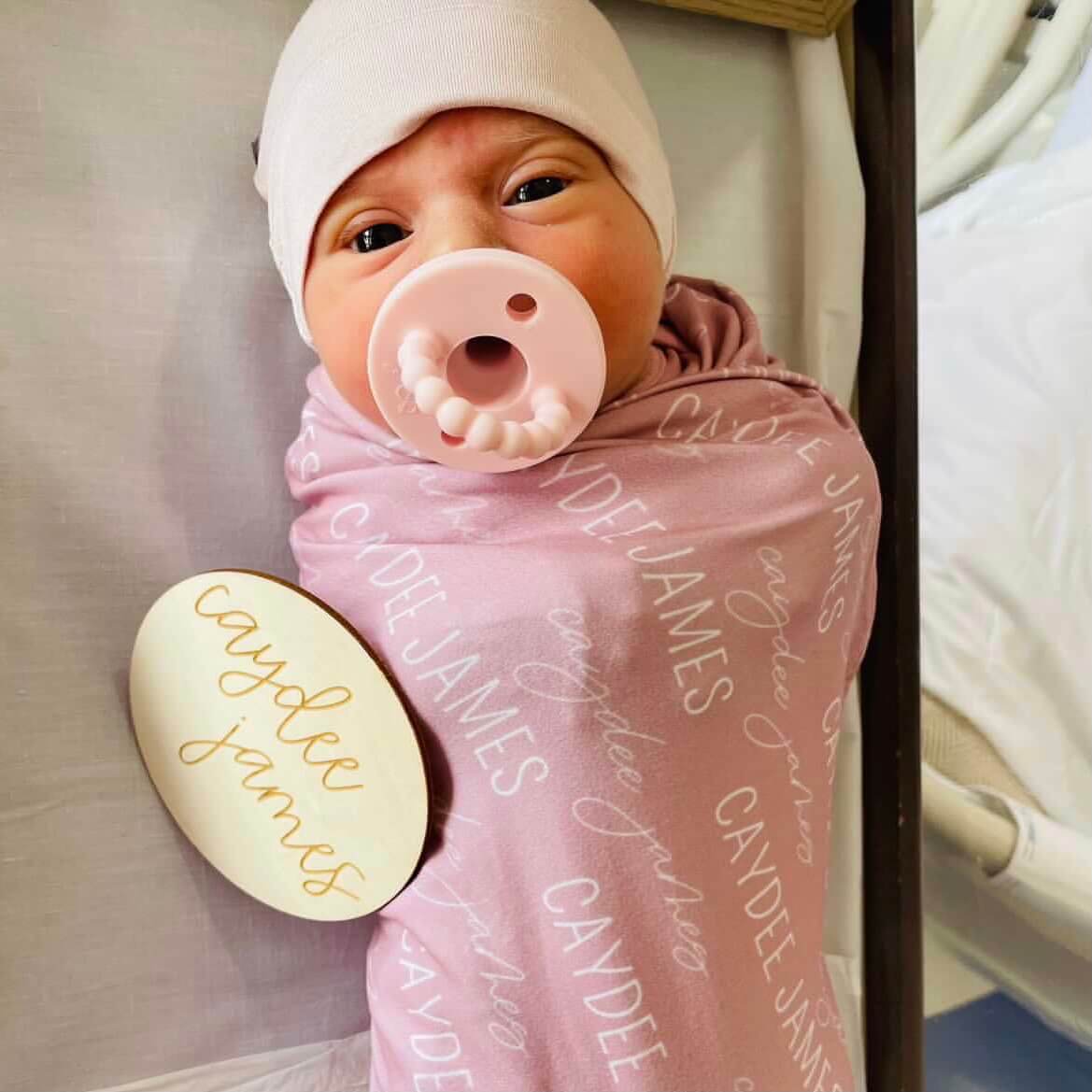 Personalized Mauve Baby Name Swaddle Blanket - Block & Script - Image 3