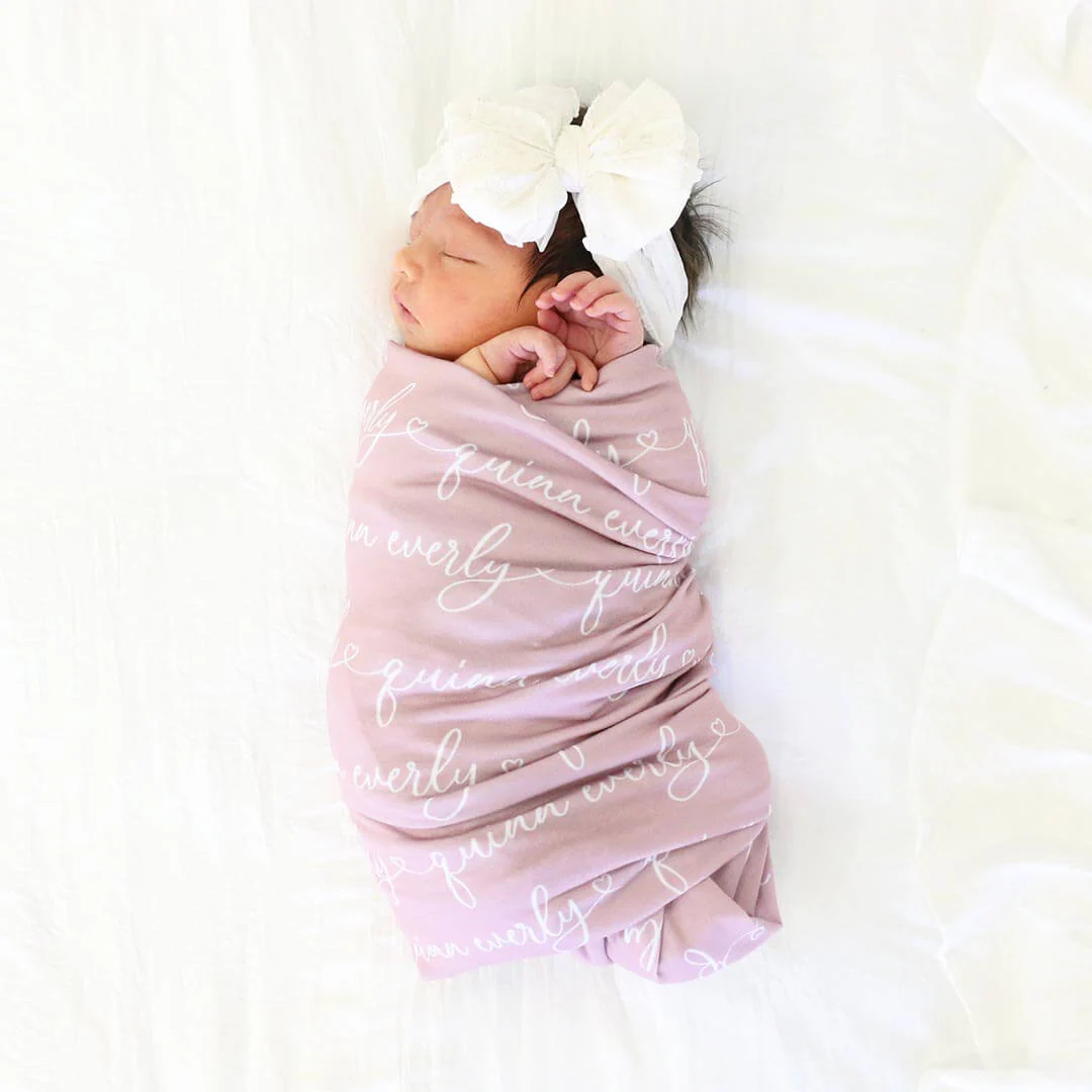 Personalized Light Mauve Baby Name Swaddle Blanket - Heart Script