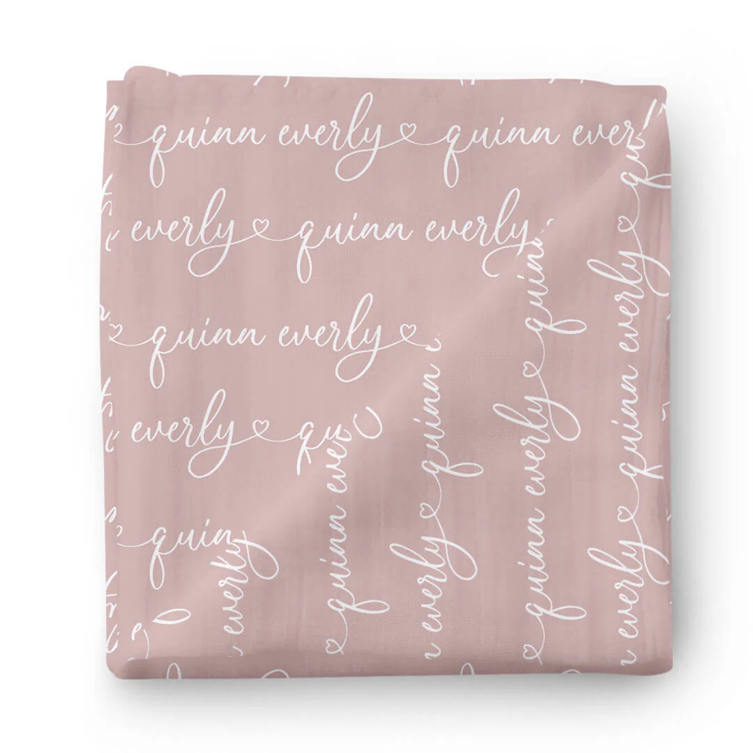 Personalized Light Mauve Baby Name Swaddle Blanket - Heart Script - Image 2