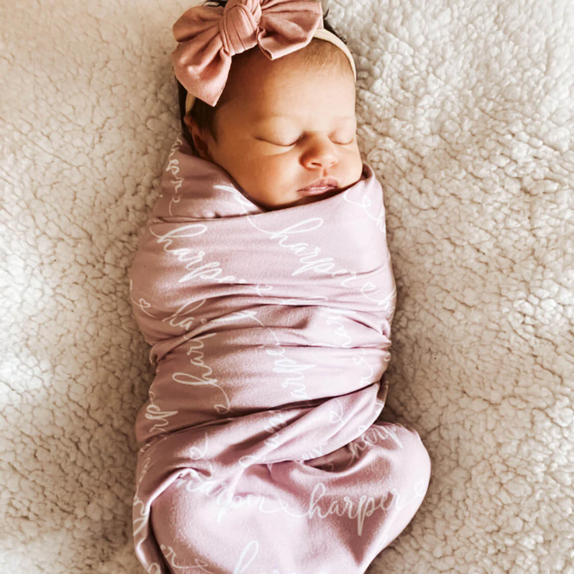 Personalized Light Mauve Baby Name Swaddle Blanket - Heart Script - Image 4