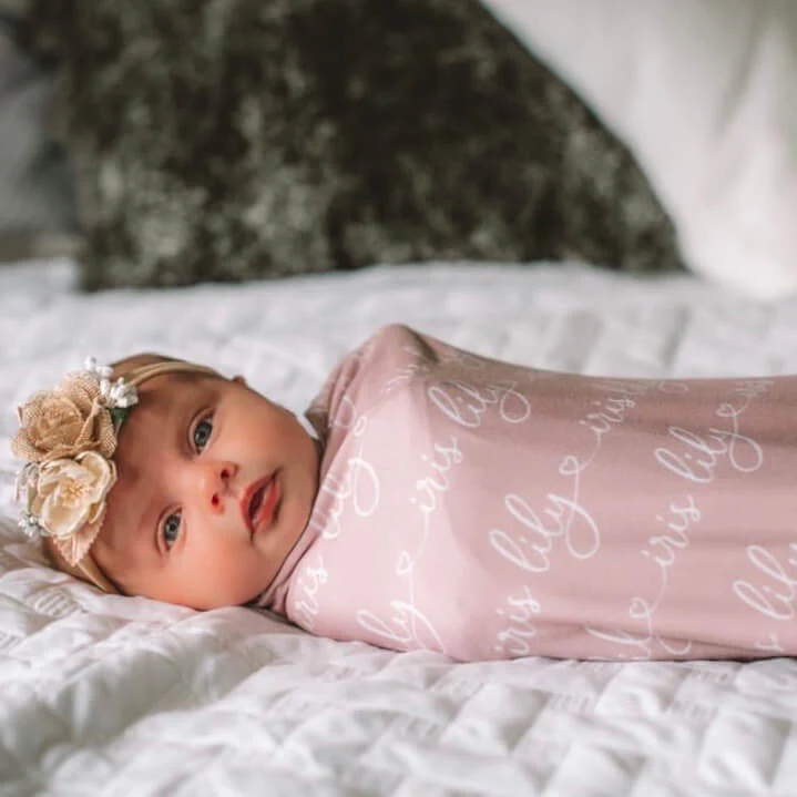 Personalized Light Mauve Baby Name Swaddle Blanket - Heart Script - Image 5