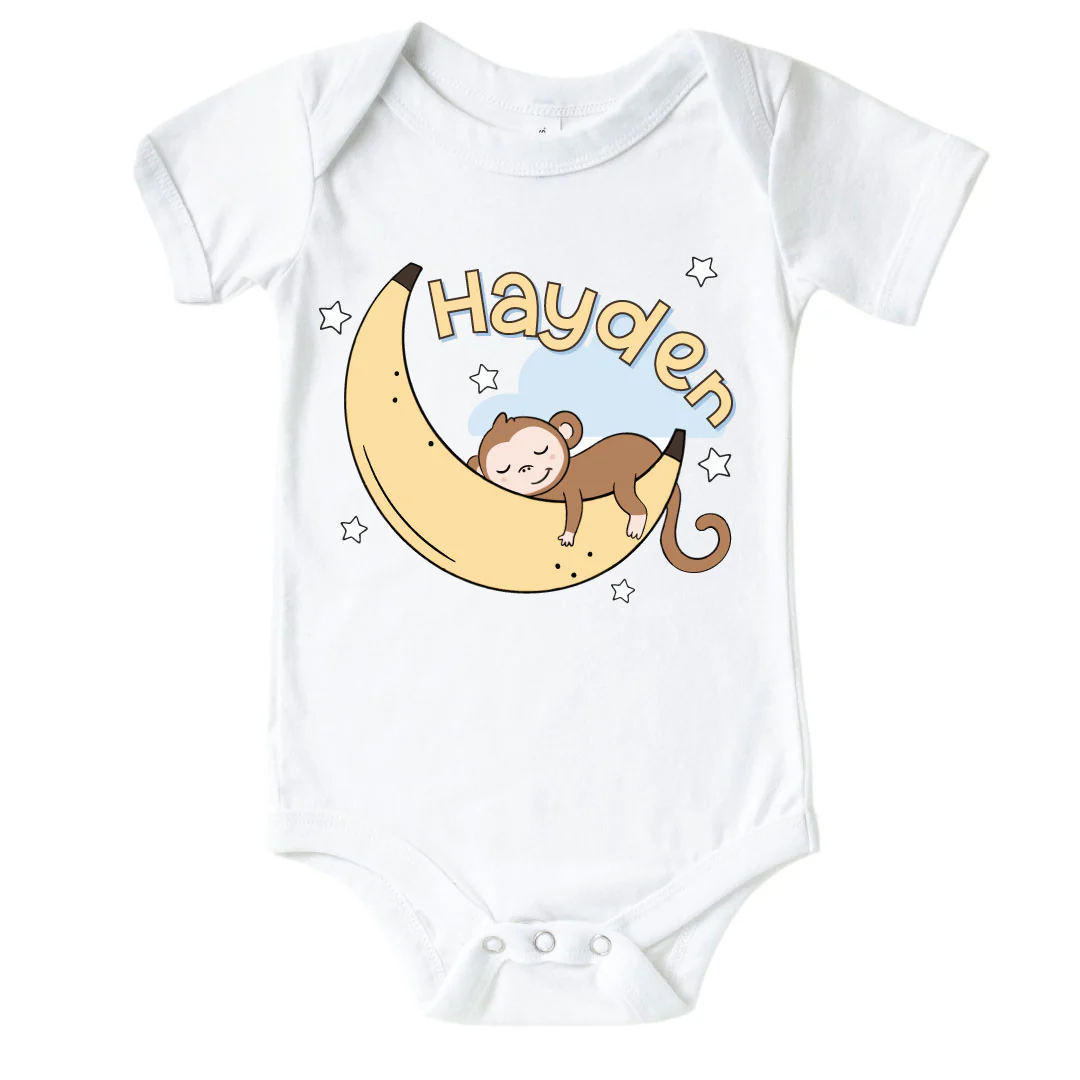 Personalized Monkey See, Monkey Snooze Graphic Bodysuit & Kids Tee | White - Image 2