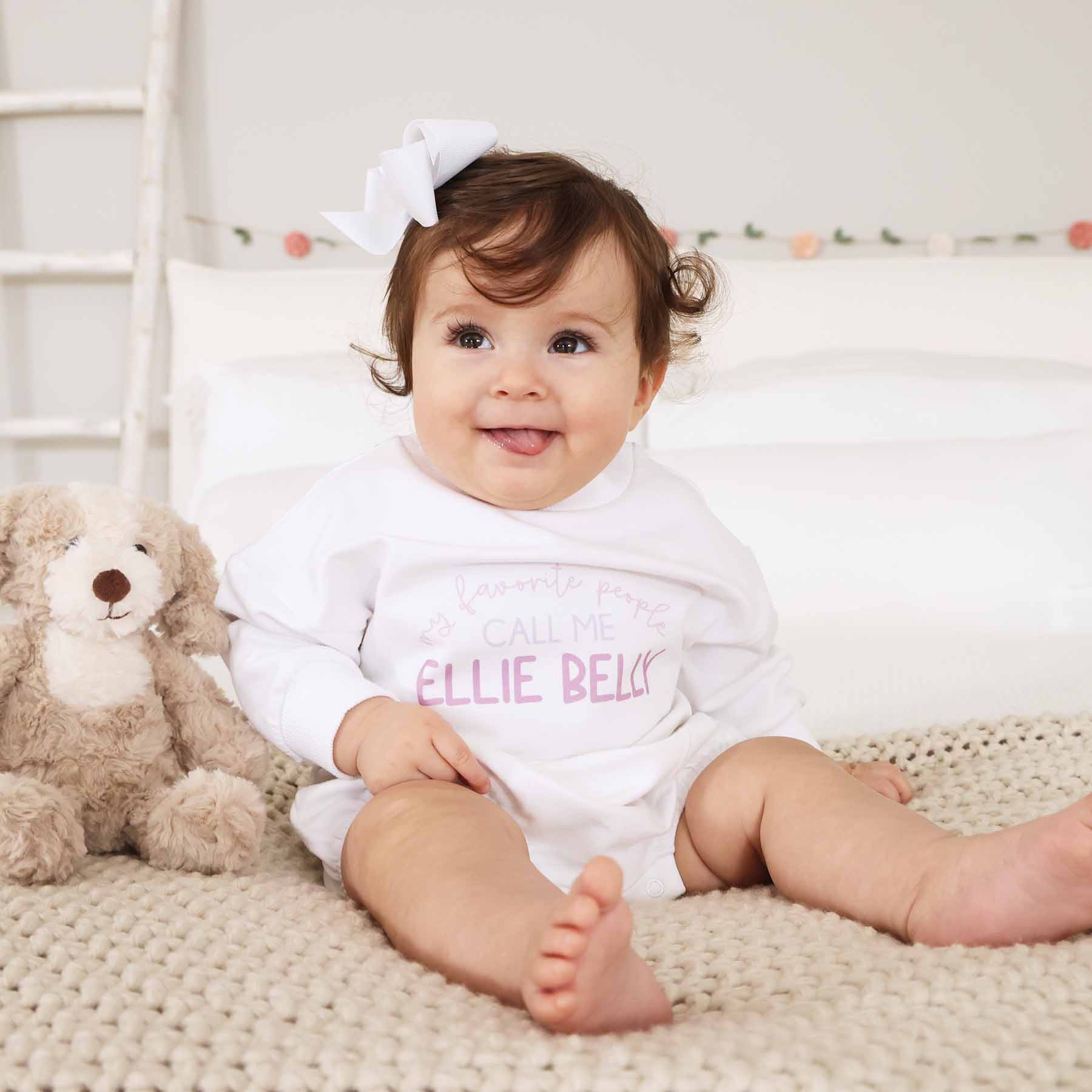 Personalized My Favorite People Graphic Sweatshirt Bubble Romper | White - Image 3