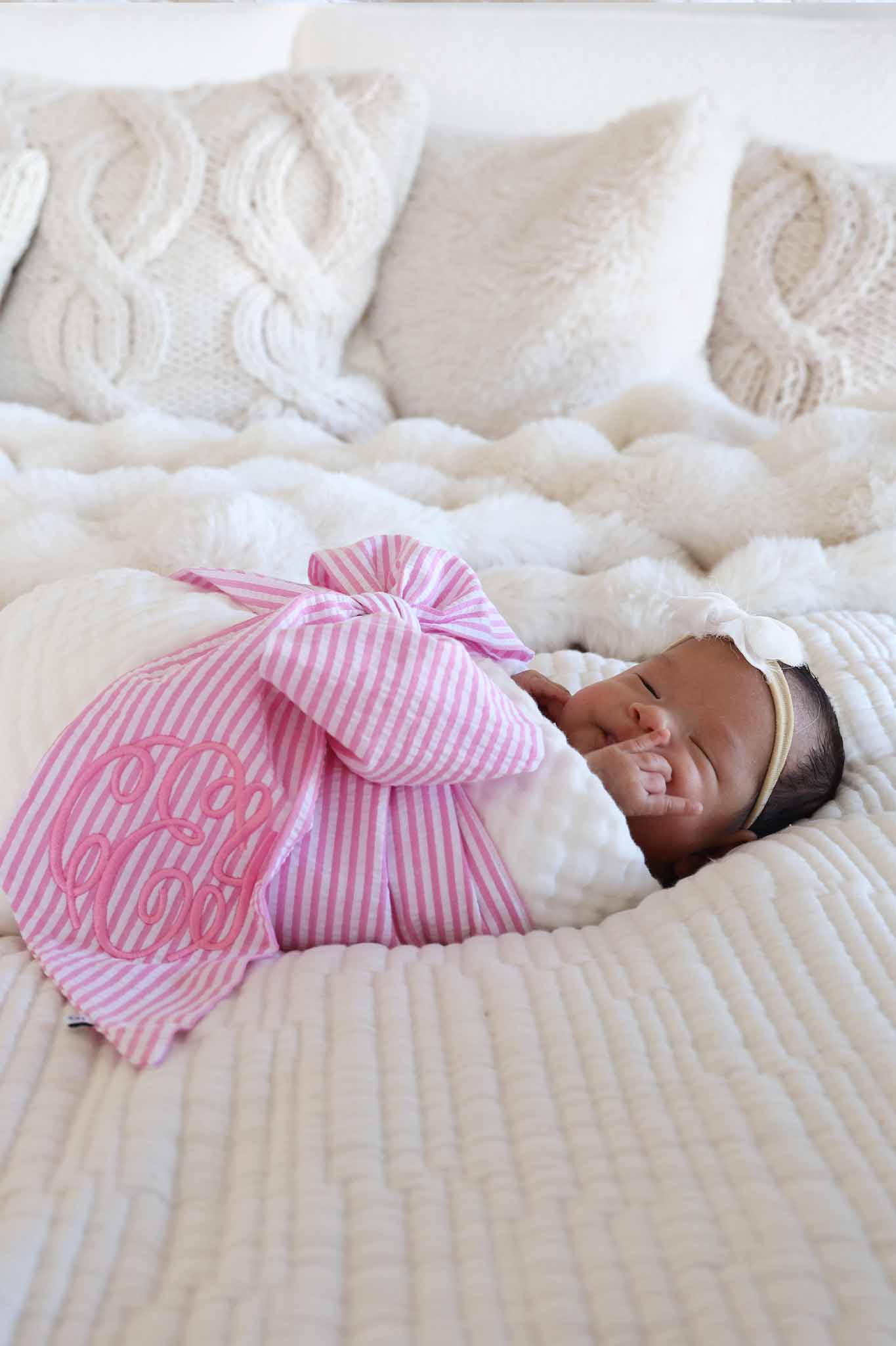 Personalized Newborn Bow Sash | Seersucker - Image 10