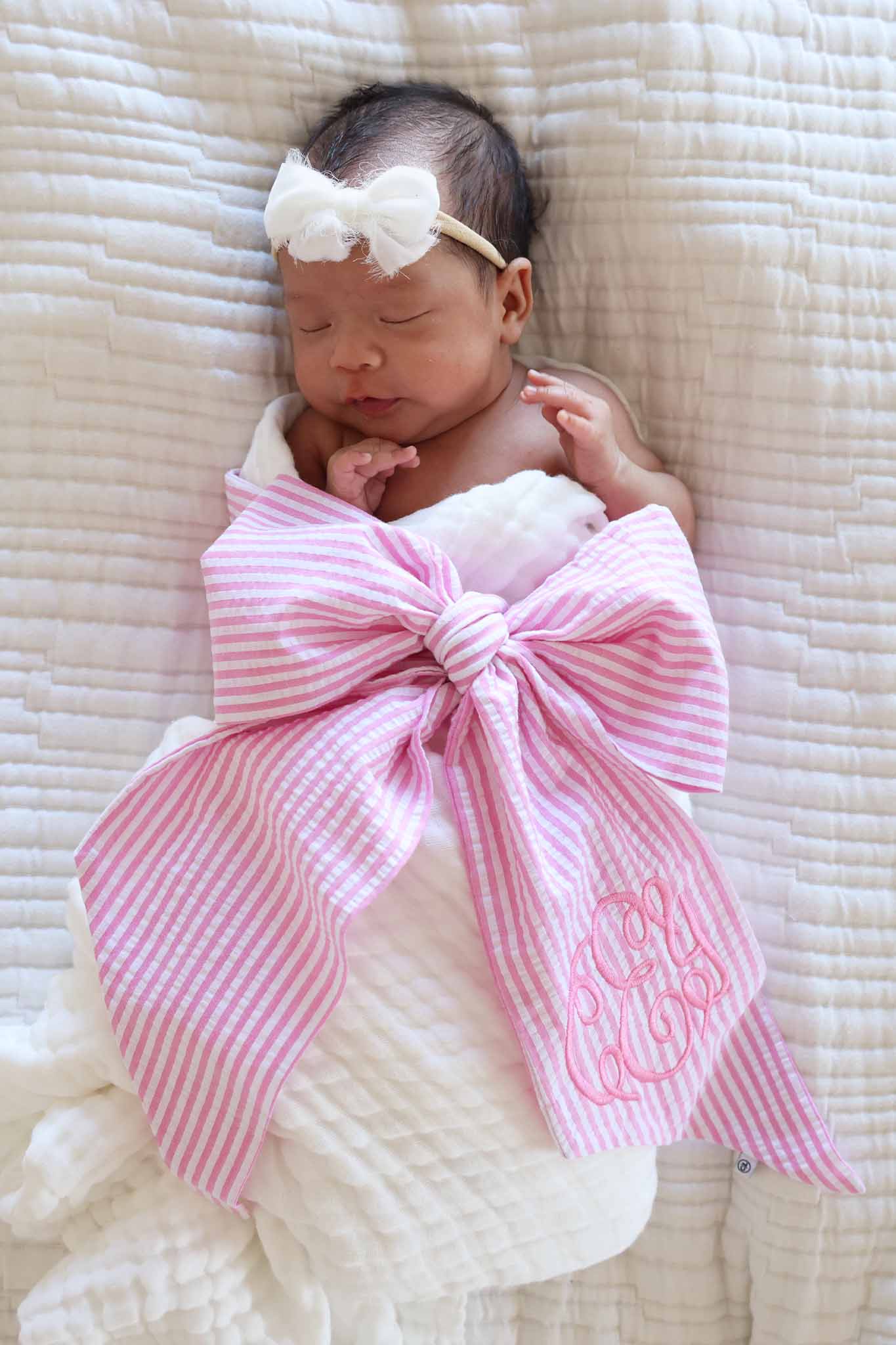 Personalized Newborn Bow Sash | Seersucker - Image 11