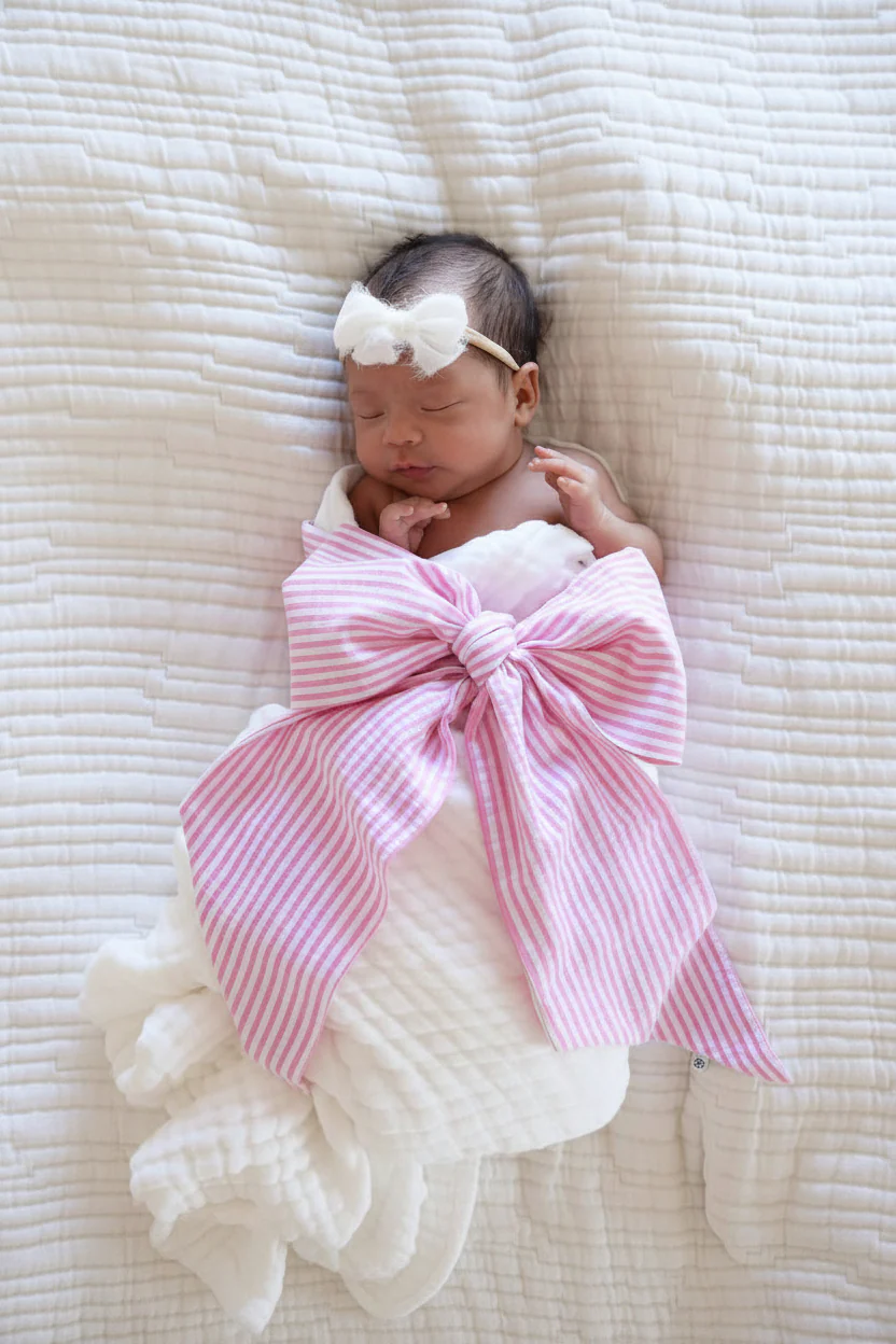 Personalized Newborn Bow Sash | Seersucker - Image 15
