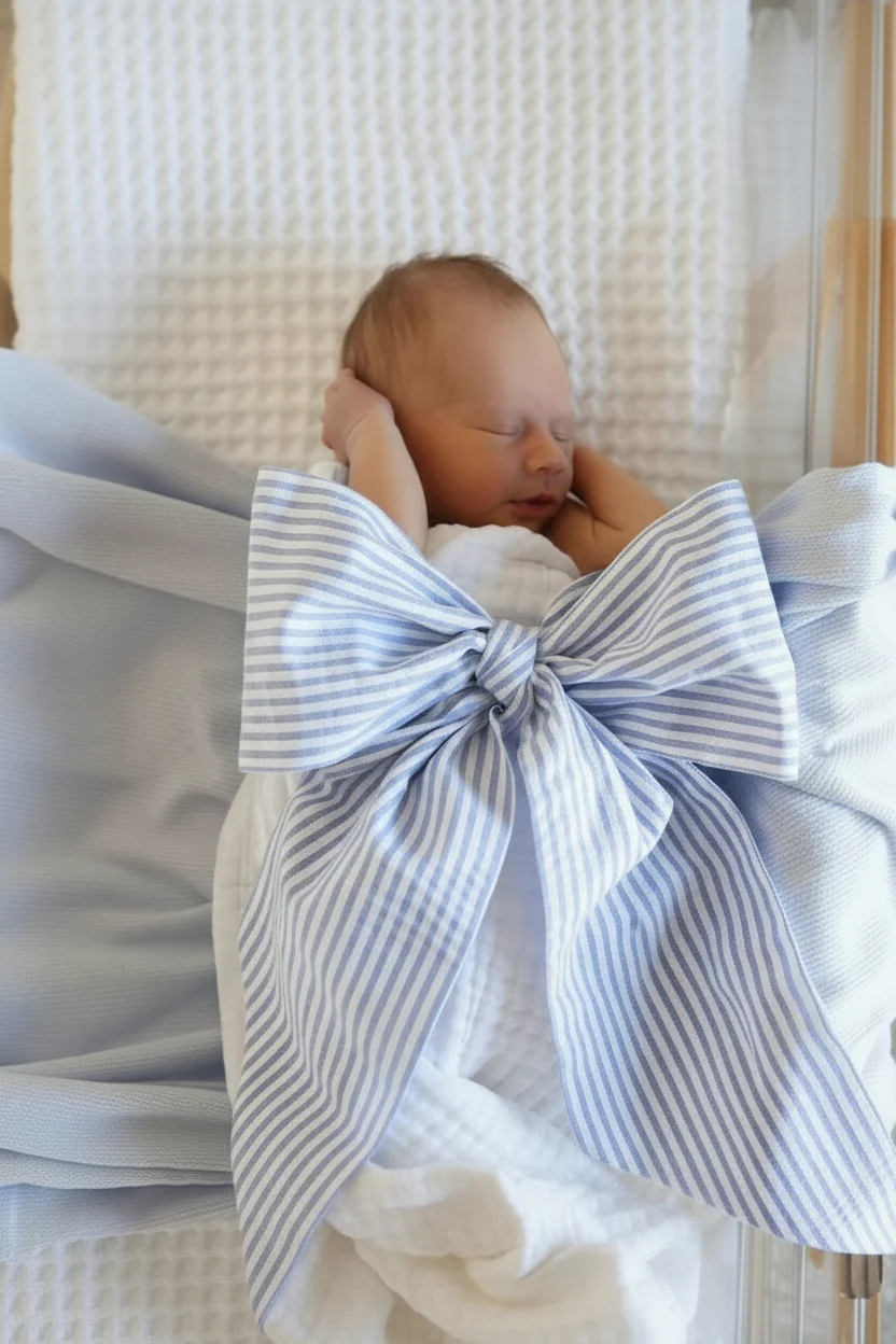 Personalized Newborn Bow Sash | Seersucker - Image 17