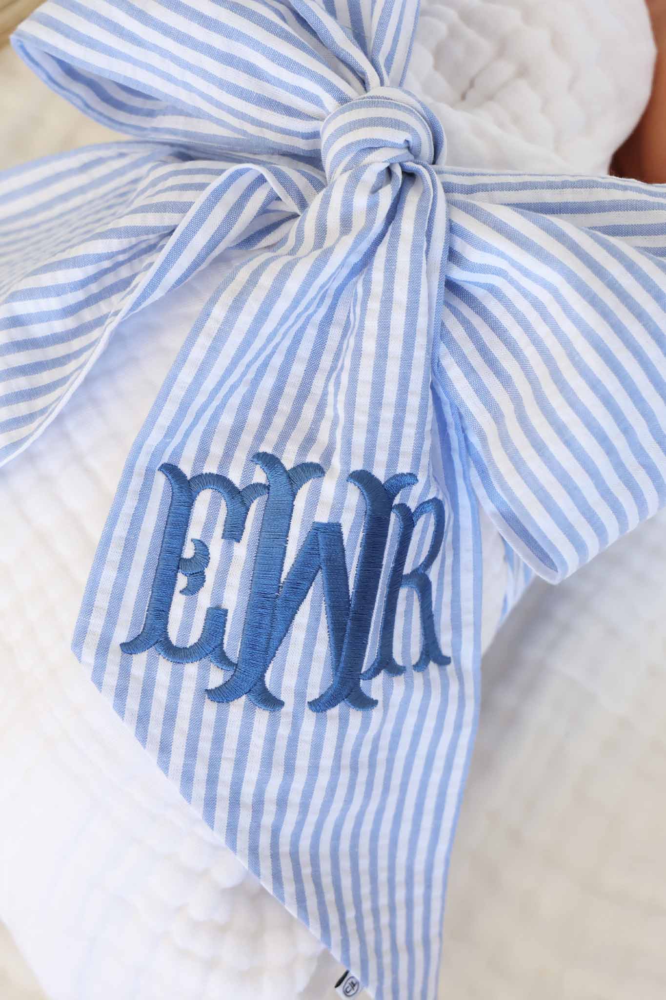 Personalized Newborn Bow Sash | Seersucker - Image 3