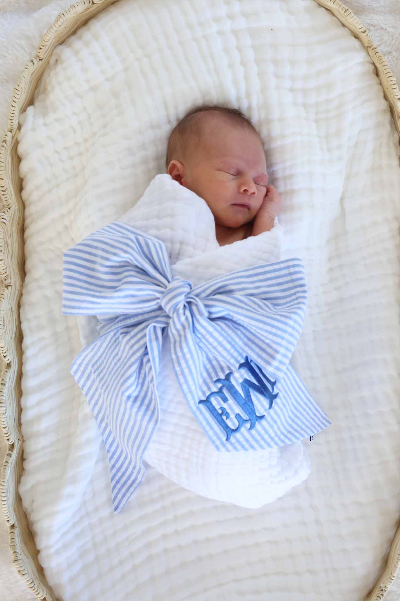 Personalized Newborn Bow Sash | Seersucker - Image 5